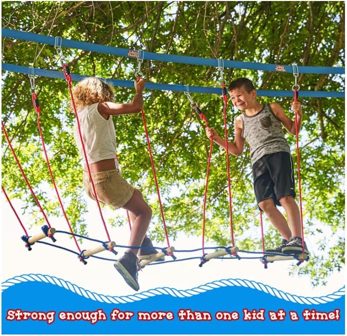 Double Slackline Obstacle Course - 110 Ft Line - Ninja Warrior Course with Monkey Bars for Kids - Patented Double Line Design (110' Ultimate Warrior Set, with Rickety Bridge)