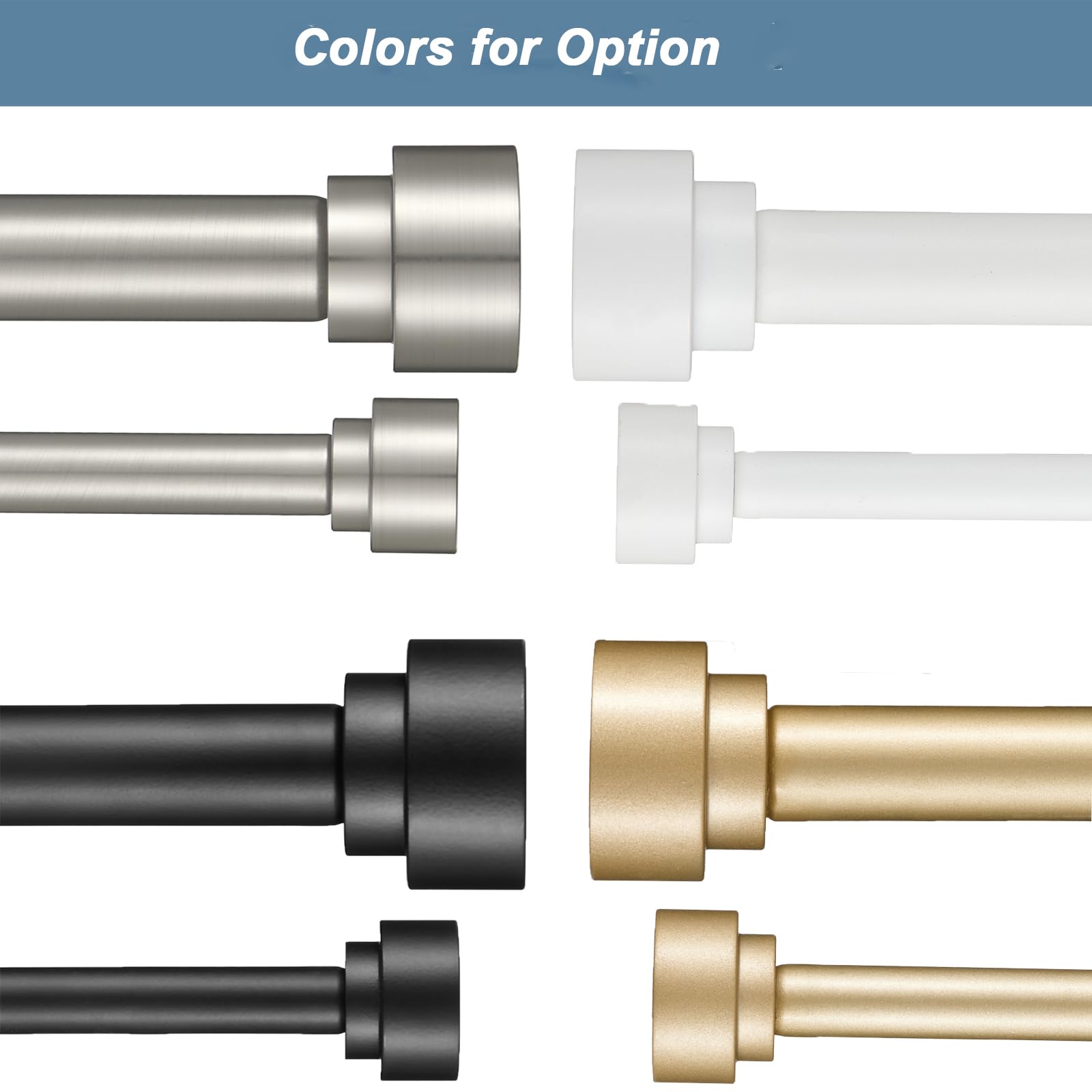 Heavy Duty Double Curtain Rods with Cylindrical Cap Finials - 36 to 72' Telescoping Rods, 1 Inch and 5/8 Inch Diameter, Light Gold