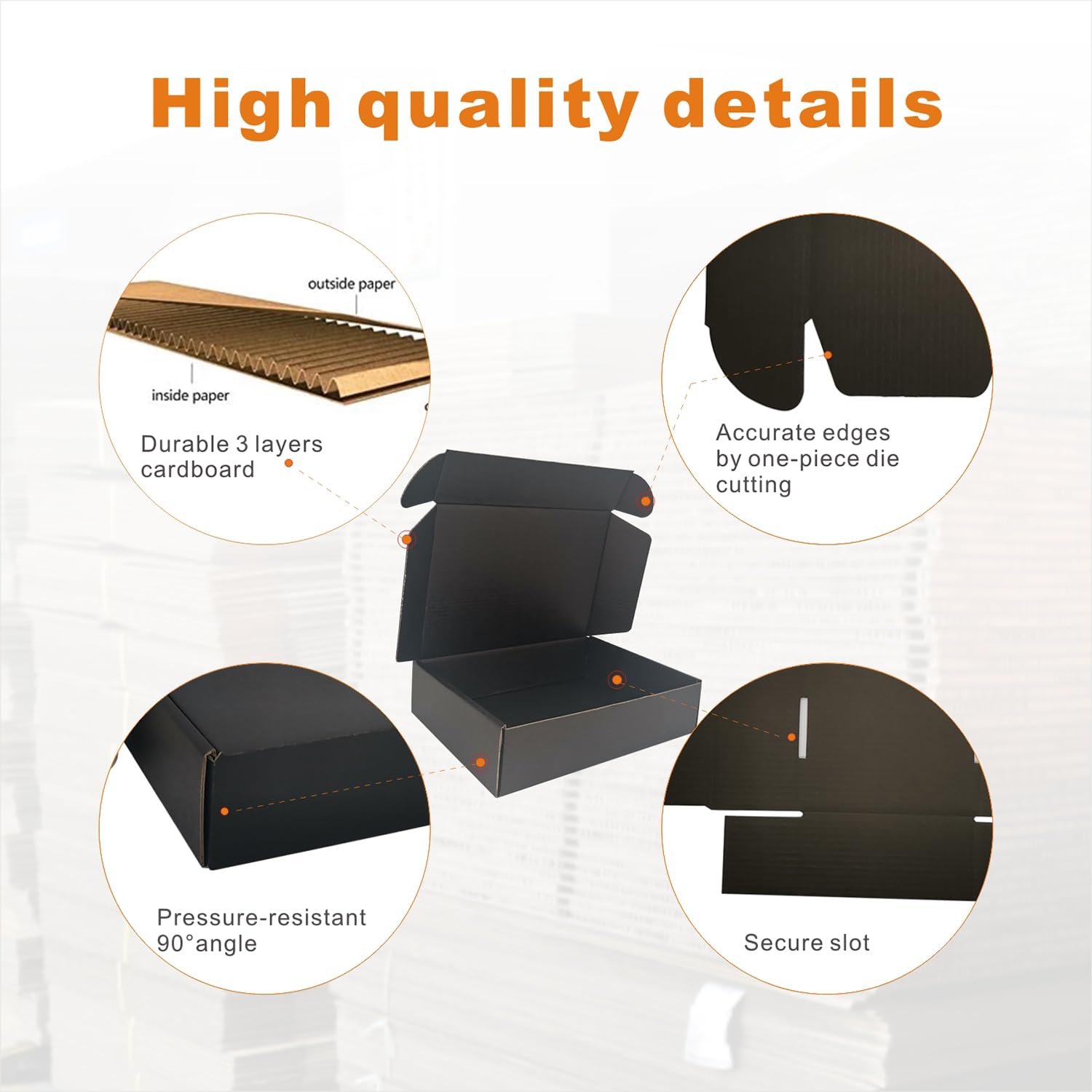 4x4x1'' Small Shipping Boxes 25 Pack, Corrugated Cardboard Mailers for Business, Black (CM441B25)