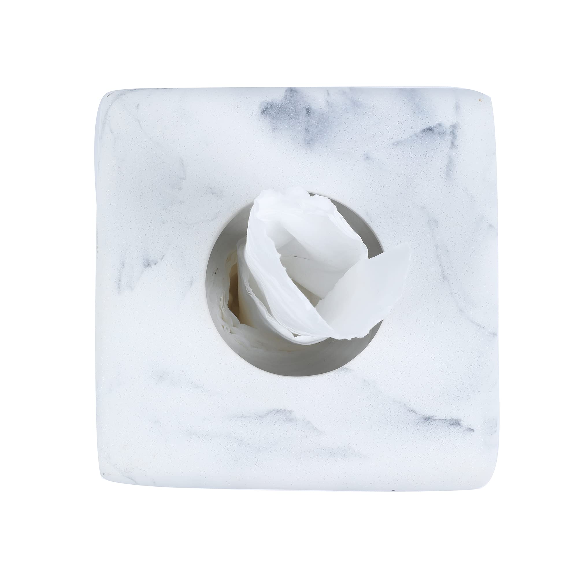 Hymmah Square Tissue Box Cover Holder with Tray,Unique Cube Design Tissue Dispenser Cover Decor for Vanity Counter Tops Also Great for Bedroom and Living Room
