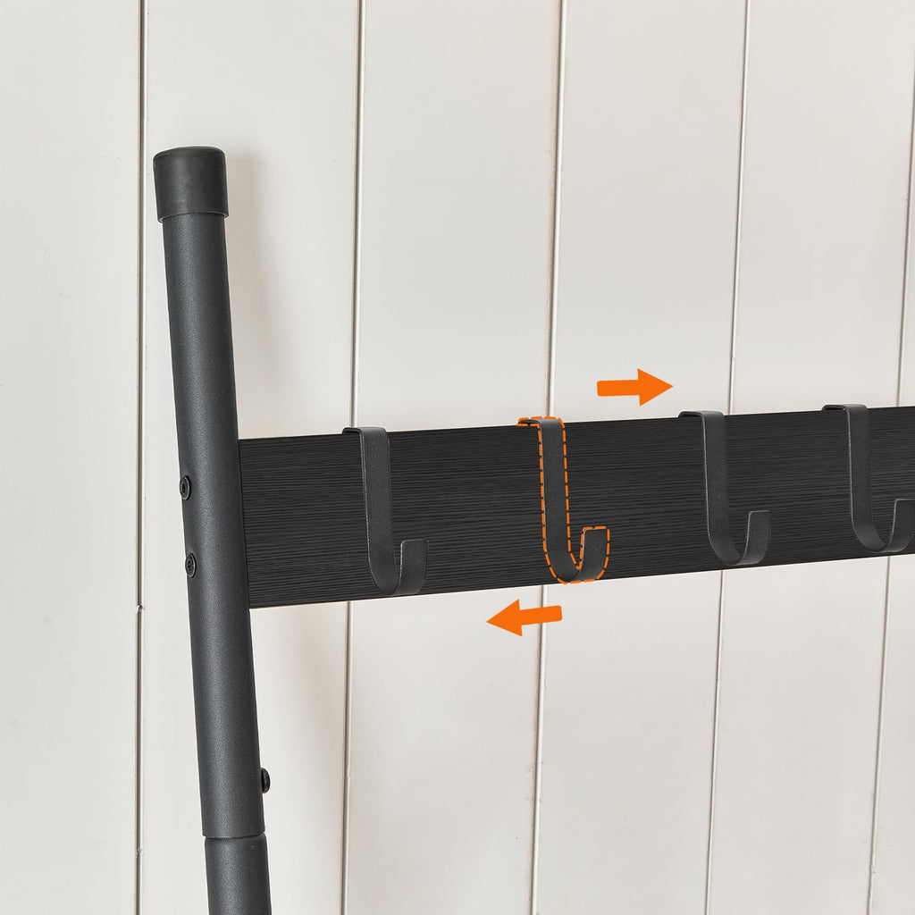 HOOBRO Blanket Ladder, 5-Tier Towel Rack with Hooks, Wall-Leaning Blanket Rack, Decorative Display Ladder Shelf, Scarves, Industrial, Living Room, Bedroom, Black BB52CJ01