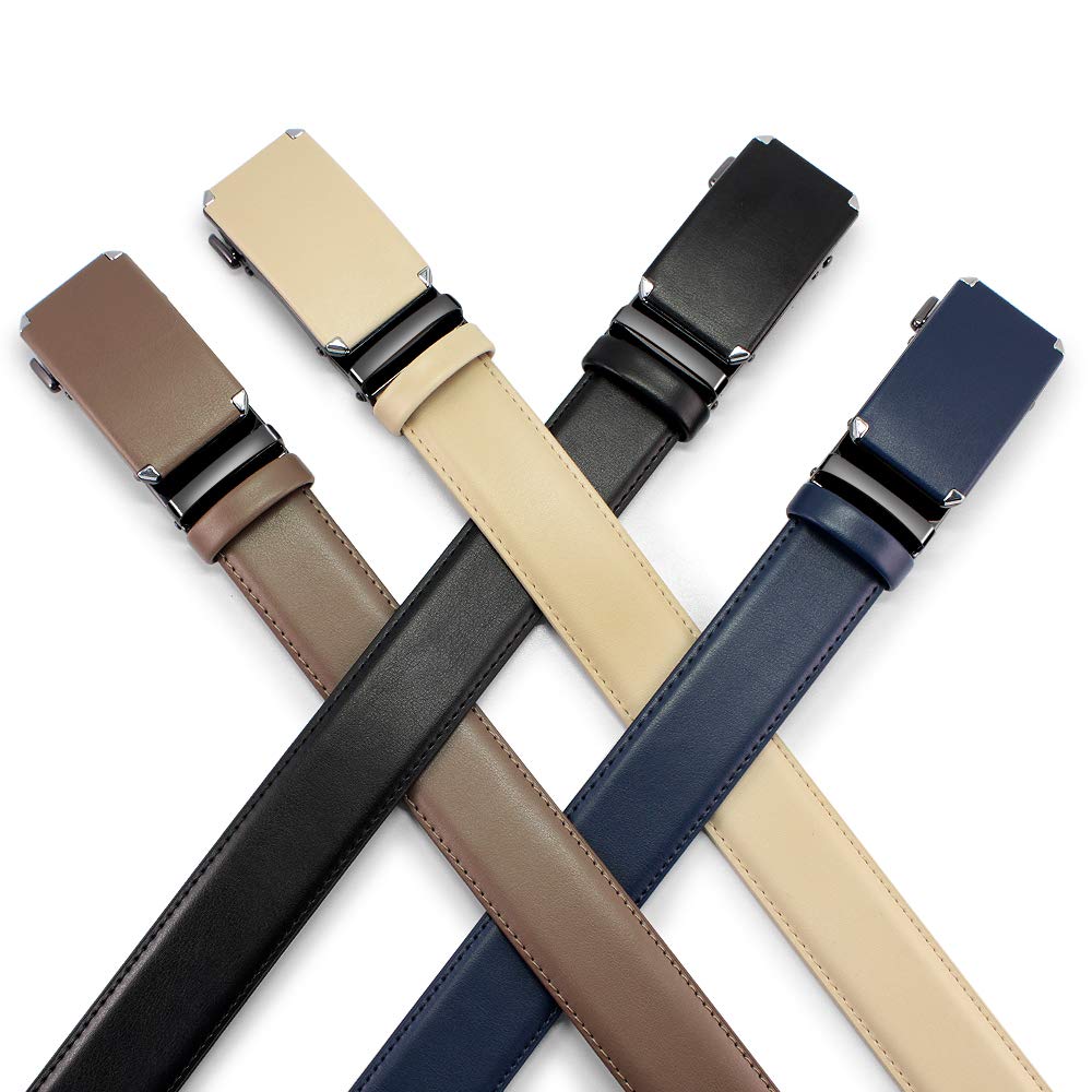 DOOPAI Men's 2 Pack Ratchet Dress Belt - Adjustable 1 3/8" Genuine Leather, Size Length Can Be Cut, With Gift Box