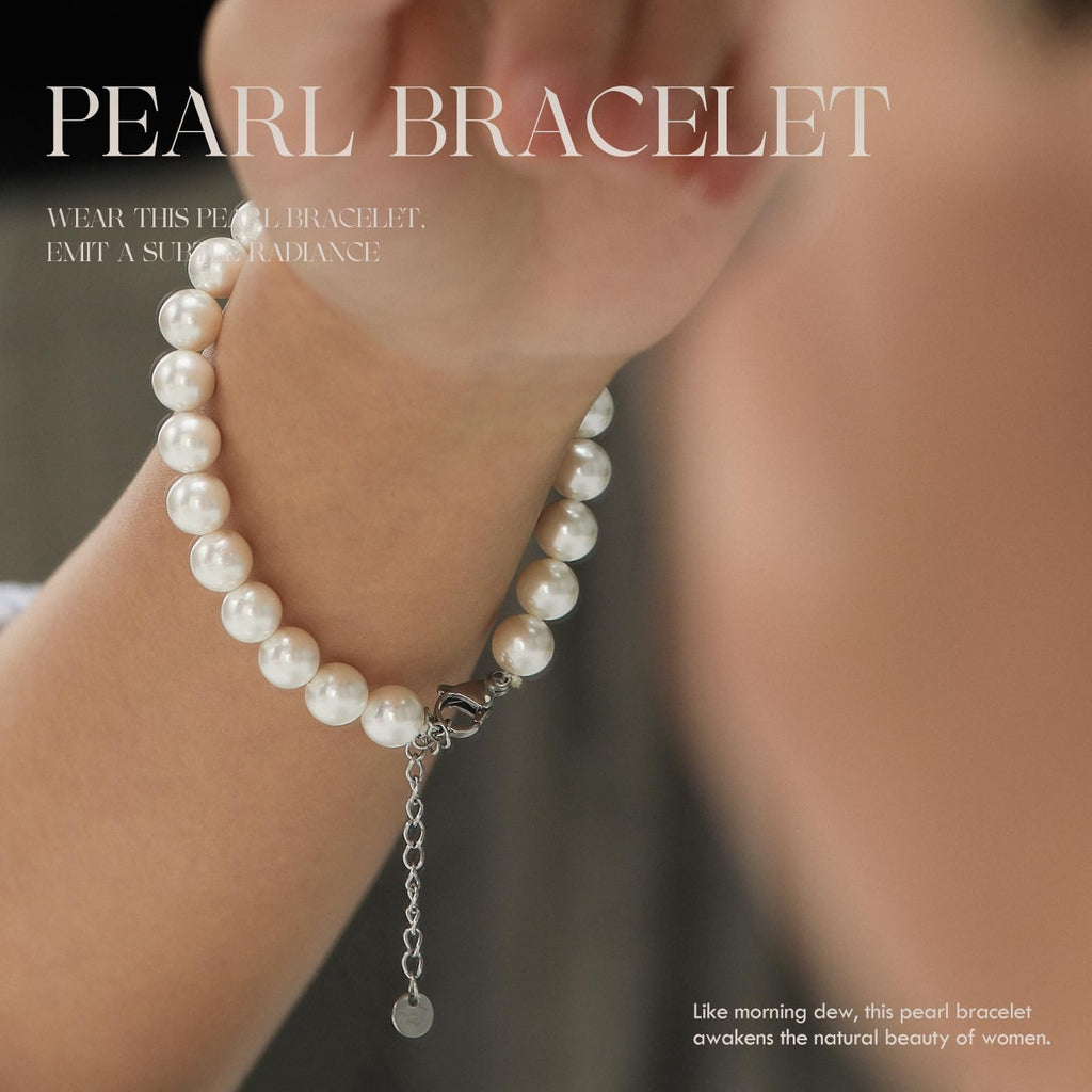 AOOVOO Pearl Necklace Set for Women, 8mm Round Shell Pearl Includes Stunning Bracelet and Dangle Earrings 3 Piece Jewelry, Birthday Christmas Gift for Mom Wife Sister Best Friend, Gift Box