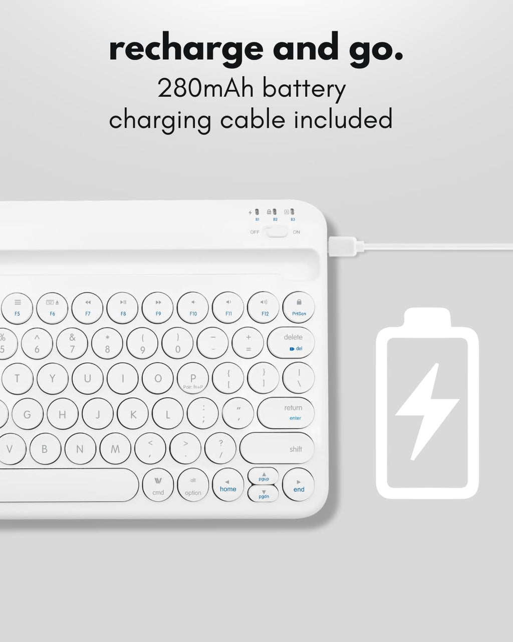 Macally Bluetooth Keyboard for Tablet | Wireless Keyboard for iPad mini/Air/Mini, iPhone (Multi-Device, Built-in Stand, Rechargeable) Easy to Use and Cute Portable