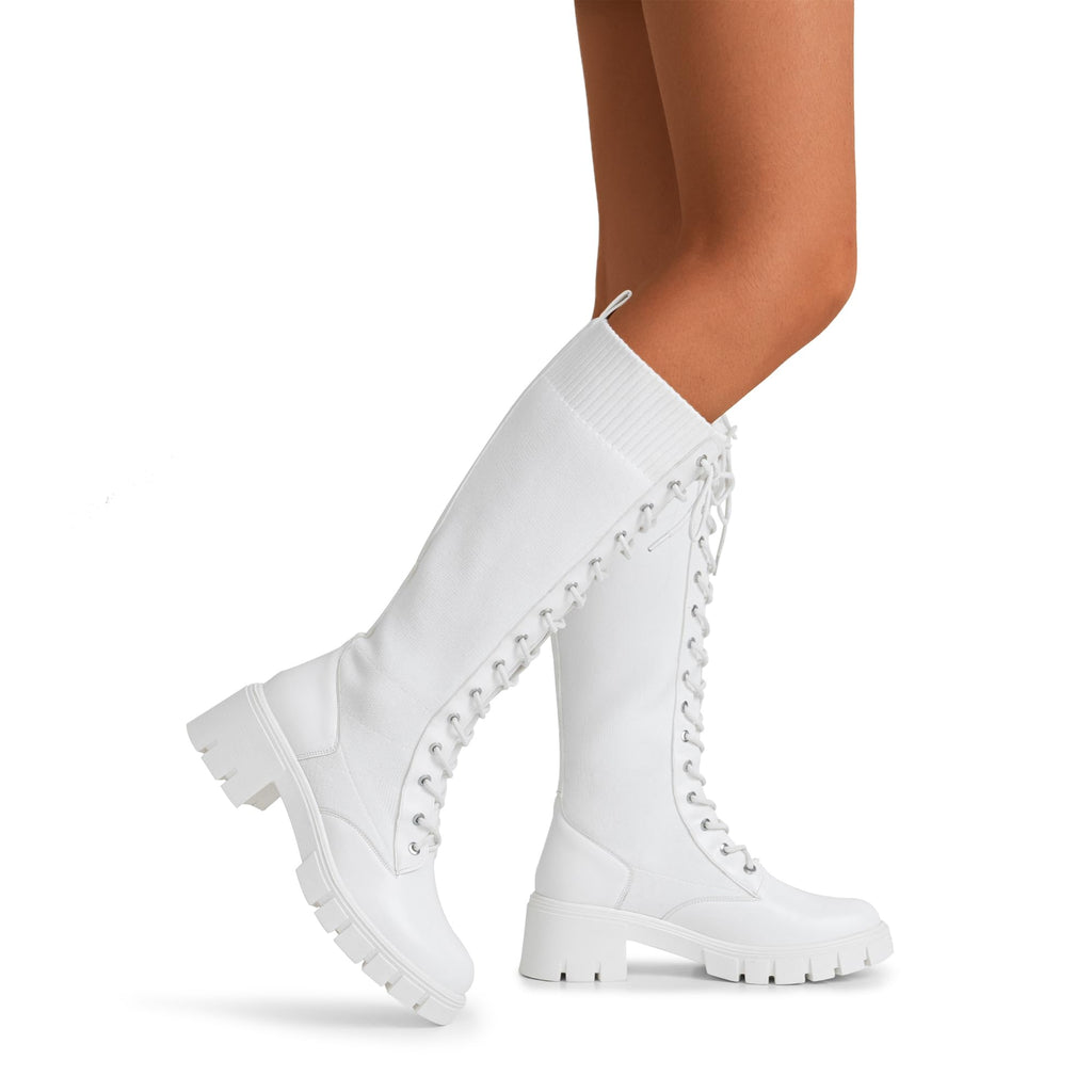 Jeossy Women's Knee High Combat 9603 Boots, Tall Platform Chunky Heel Boots Wide Claf