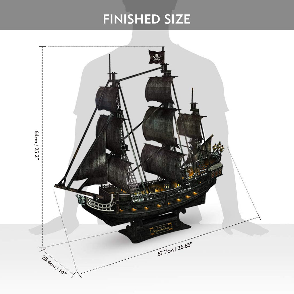 CubicFun 3D Puzzles for Adults - Led Pirate Ship Queen Anne's Revenge - Large 27'' Sailboat Puzzles - Desk Decor, Anniversary Teacher Appreciation Gifts High School Graduation Gifts