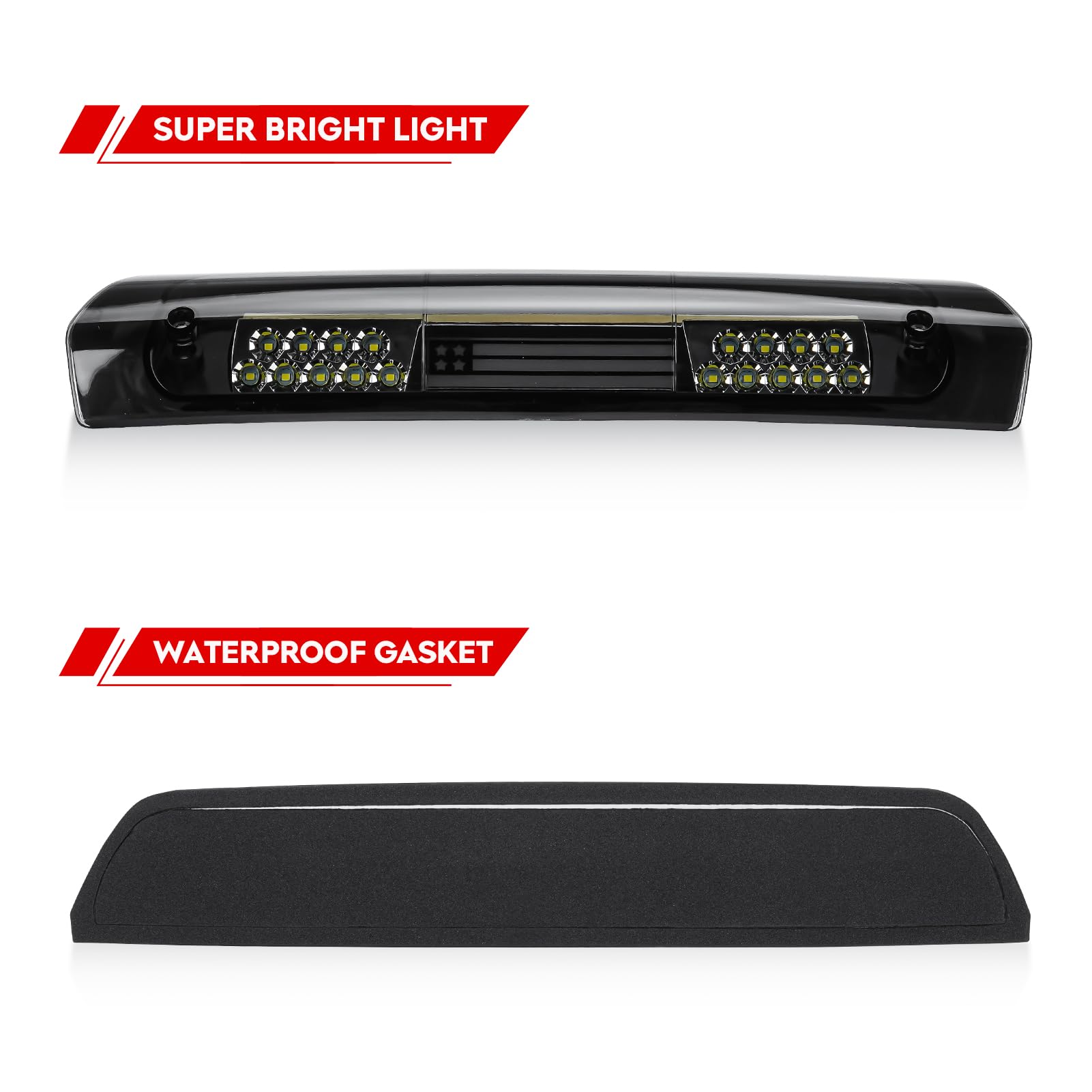 Tresound For 1994-2001 Dodge Ram 1500/2500/ 3500 Third 3rd LED Brake Light Cargo Lamp High Mount Brake Light Replacement (Black+ Smoke Lens)