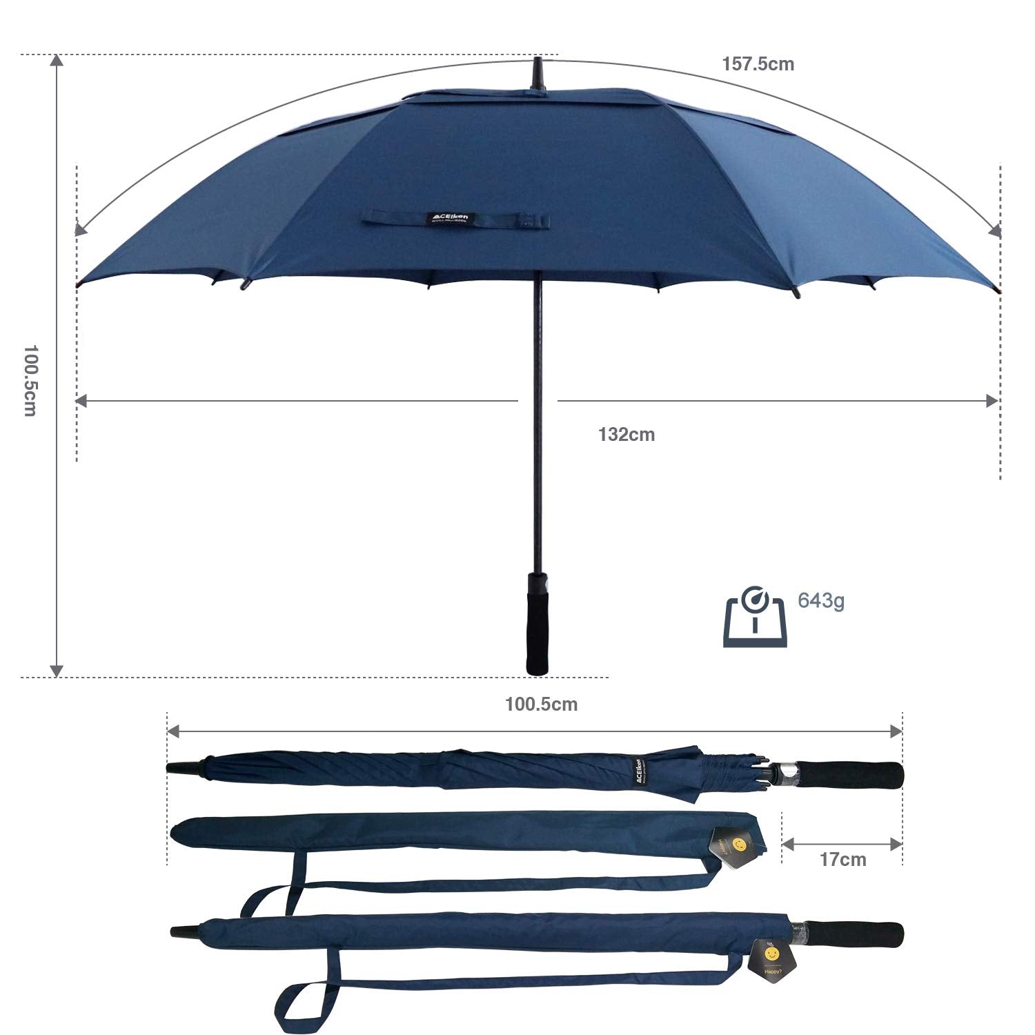 ACEIken Golf Umbrella Large 58/62/68 Inch Automatic Open Golf Umbrella Extra Large Oversize Double Canopy Vented Umbrella Windproof Waterproof for Men and Women