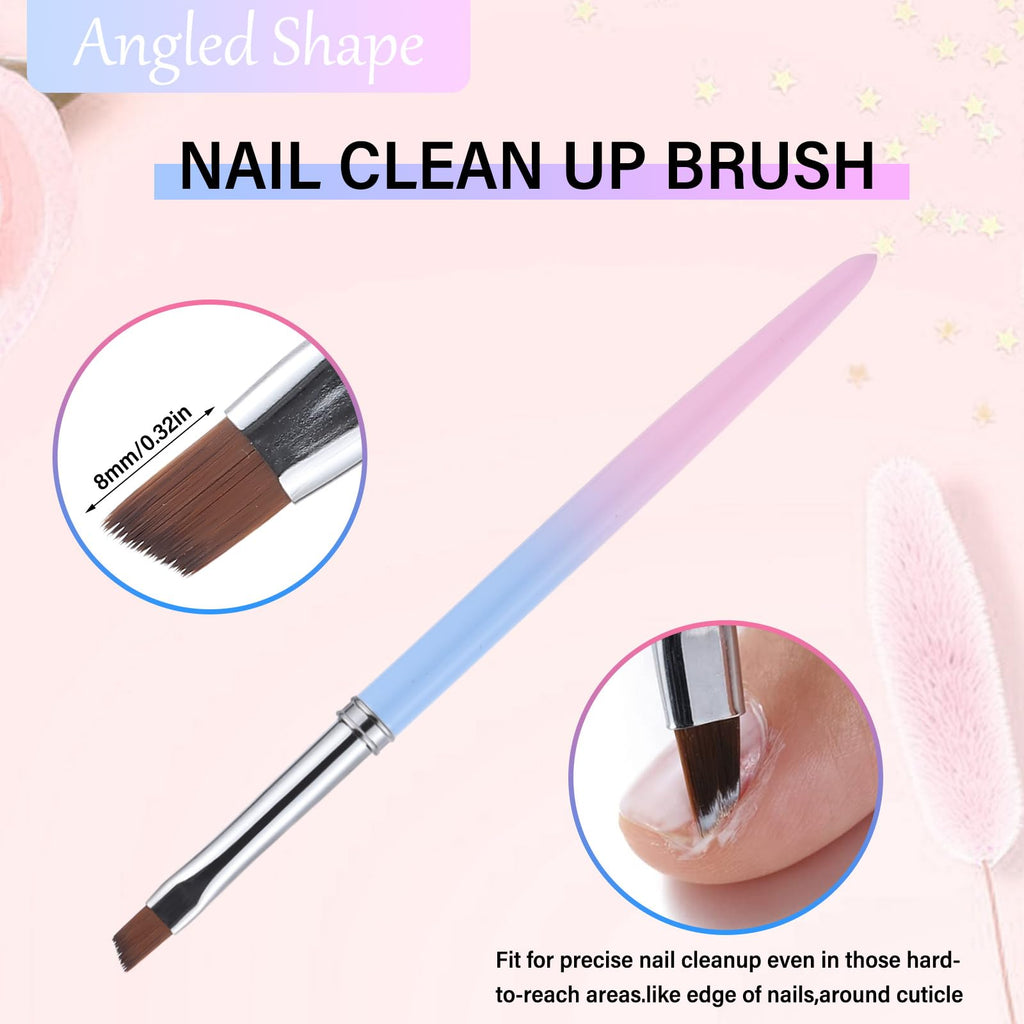 Nail Art Clean Up Brushes,Nail Brushes for Cleaning Polish Mistakes on the Cuticles, Acetone Resistant Nail Brush, Fingernail Cleaning Brushes for Nail Art and Designs (2 Pcs Round&Angled)