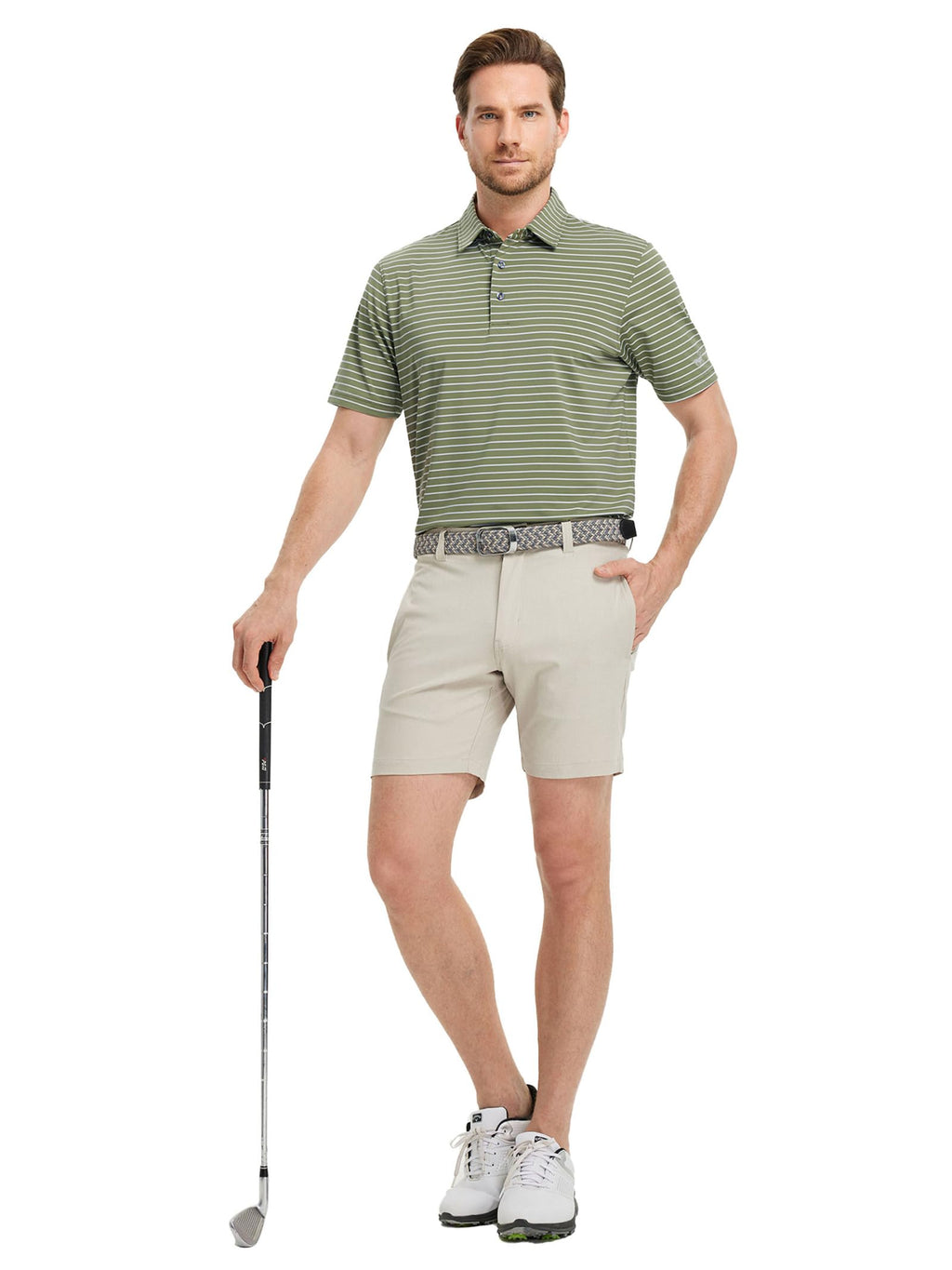 Rouen Mens Polo Shirts Short Sleeve Dry Fit Performance Moisture Wicking Causal Striped Polo Collared Golf Shirts for Men