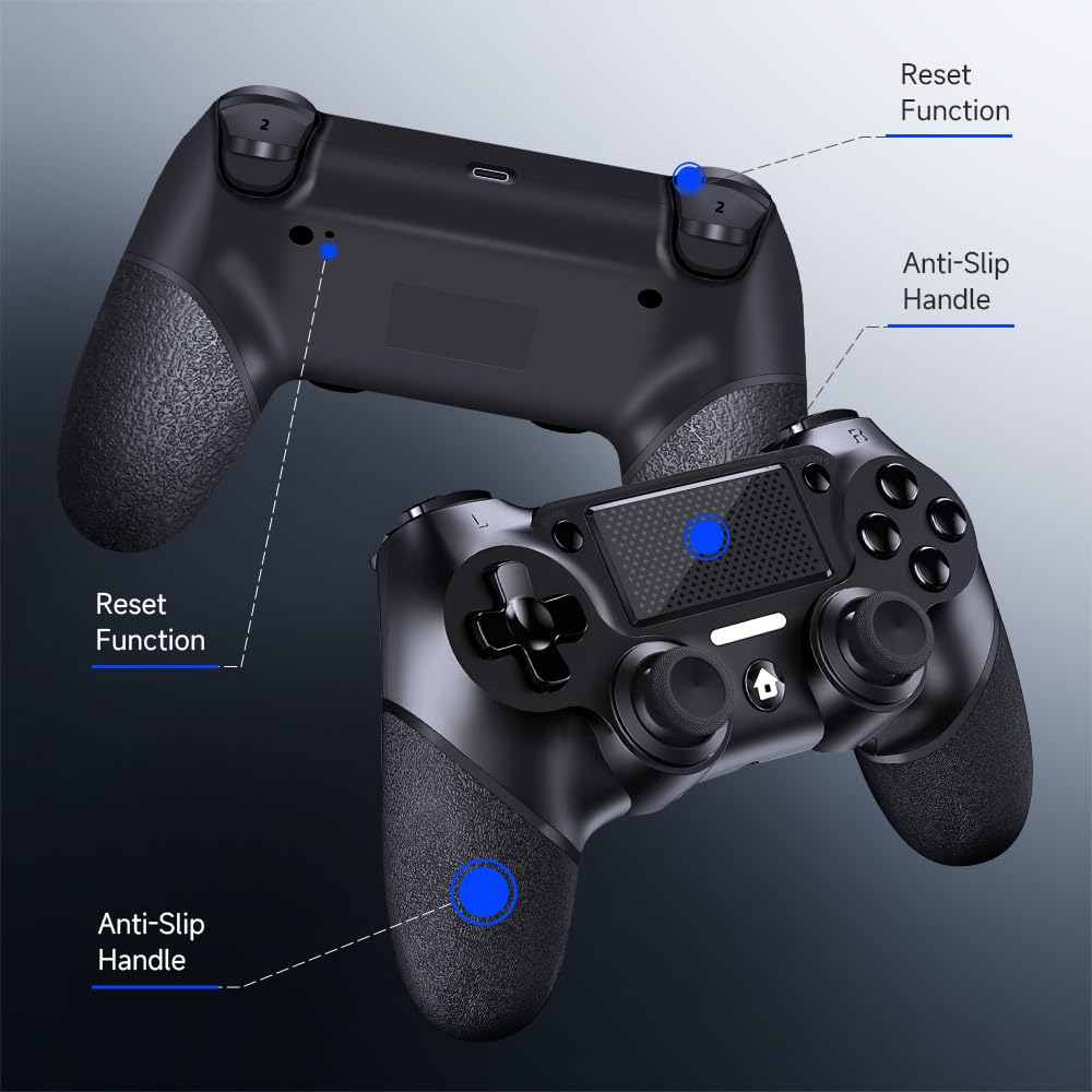 AceGamer 2 Pack for PS4 Controller, Wireless Controller for PS4/Pro/Slim/PC, with Non-Slip Grip of Both Sides and USB-C Cable! (Black and White)