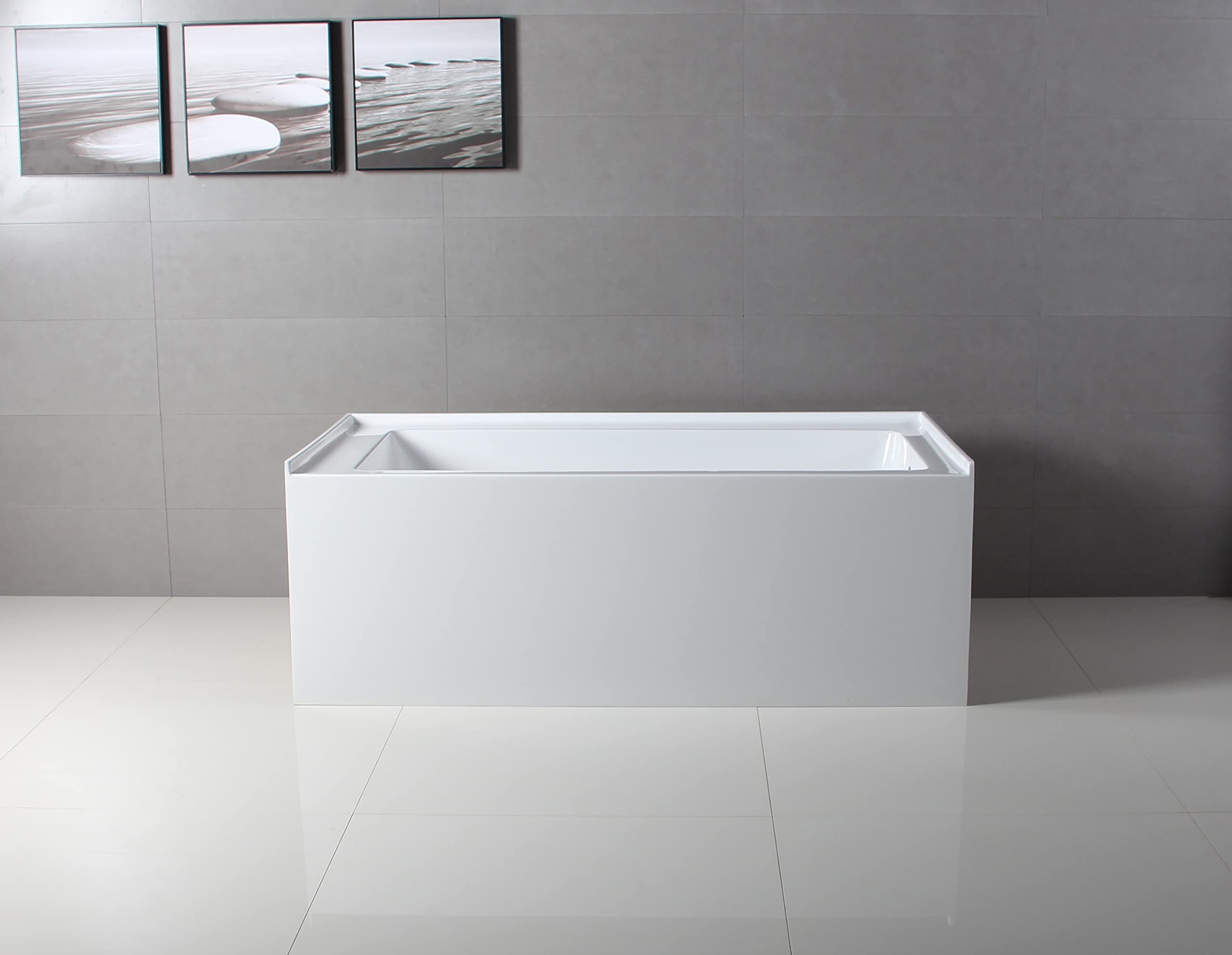 Aqua Eden VTAP6032R22 60-Inch Acrylic 3-Wall Alcove Tub with Right Hand Drain Hole, Glossy White