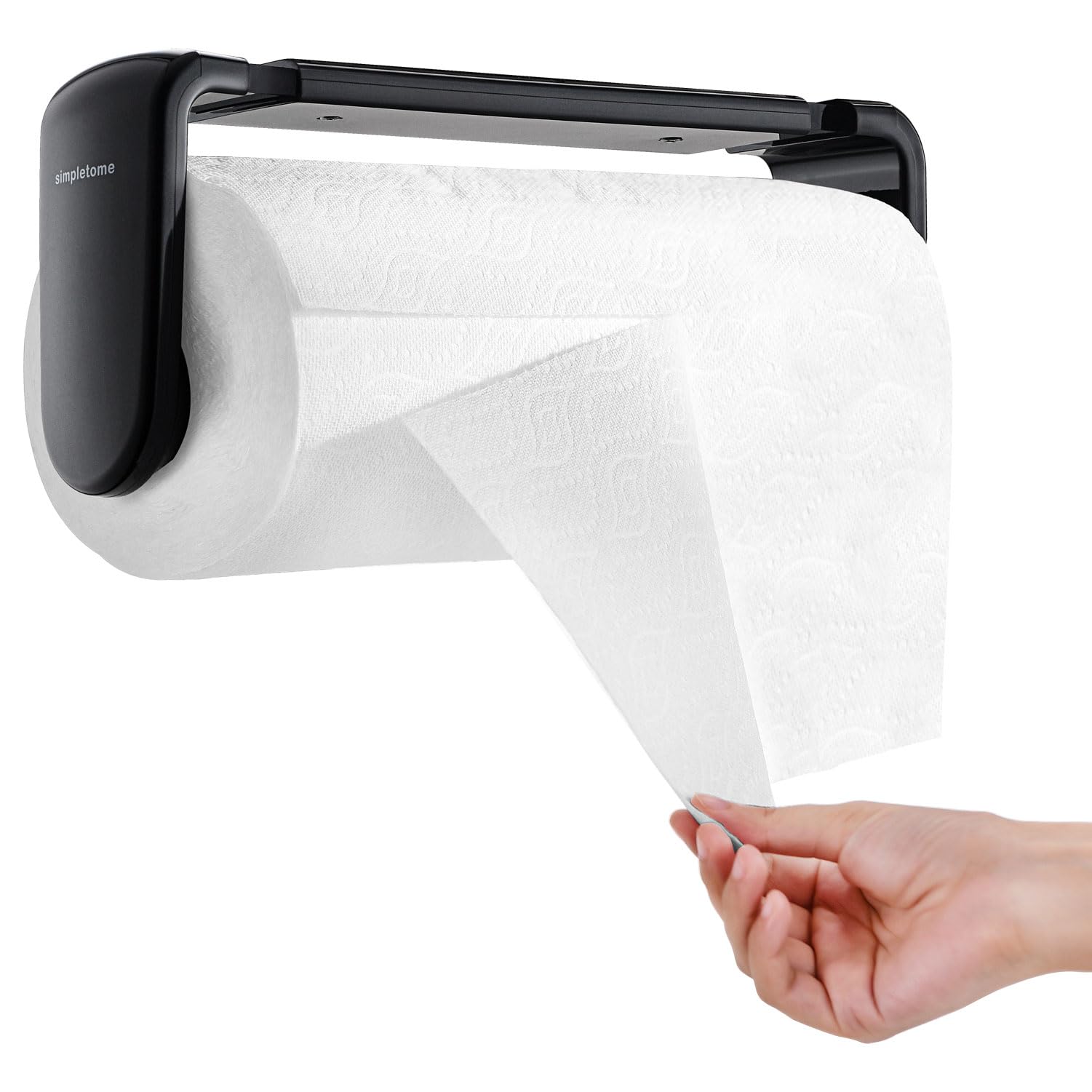 simpletome Paper Towel Holder ONE Hand Tear Adaptive Tension Arm Adjustable Length 9.4-11inch/24-28cm (Black) | adaptive adjustable tension arm | tear one/more sheets at one time | adhesive or drilling | abs plastic | easy to replace