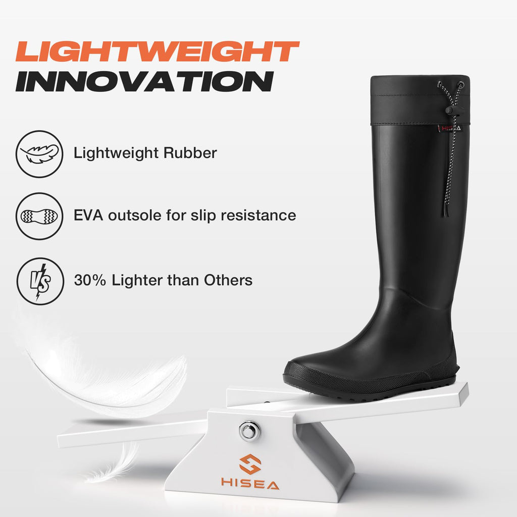 HISEA Women's Rain Boots, Waterproof Knee High Garden Shoes for Yard Work,Packable Slim Fit Rubber Mud Boots, Lightweight Outdoor Footwear for Travel
