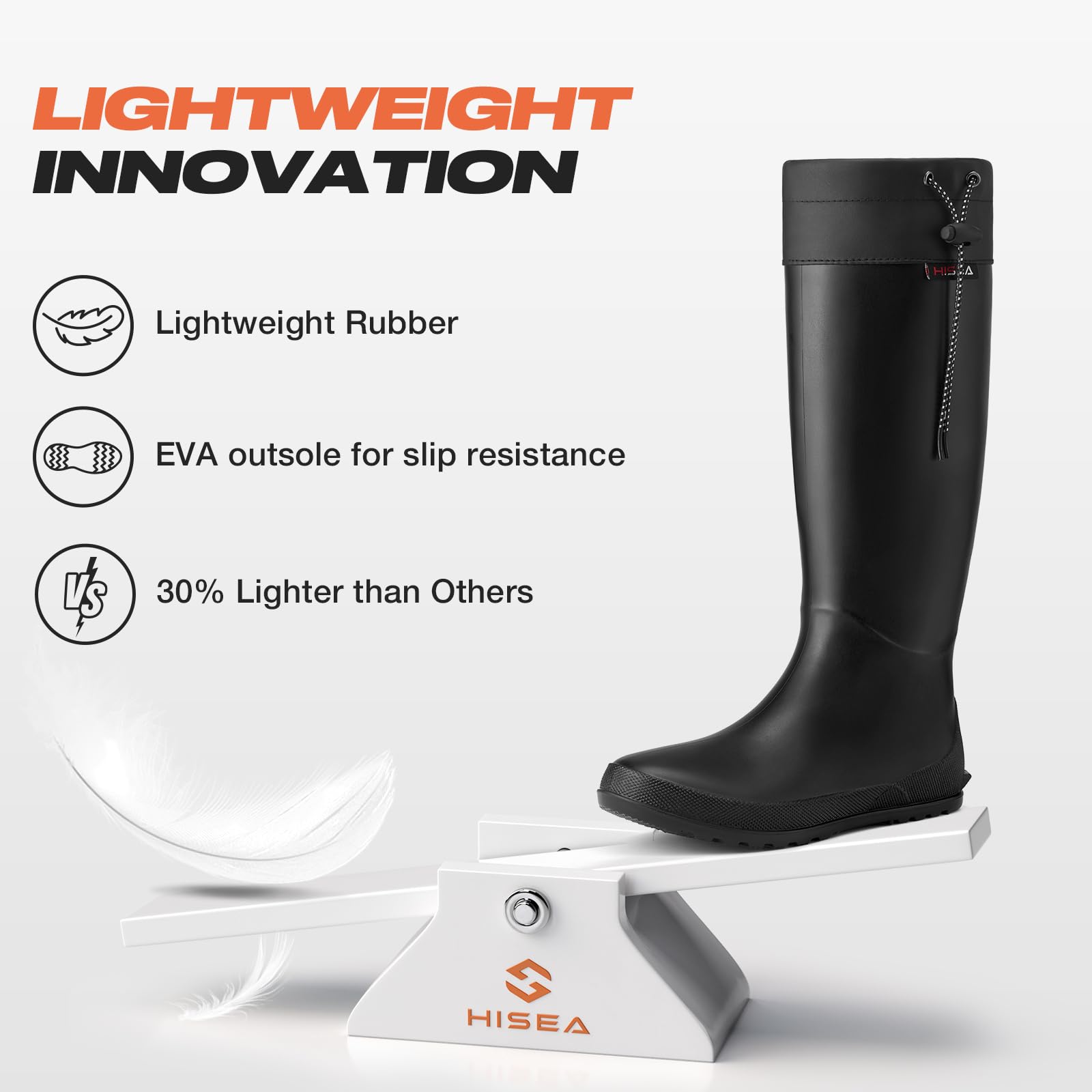 HISEA Women's Rain Boots, Waterproof Knee High Garden Shoes for Yard Work,Packable Slim Fit Rubber Mud Boots, Lightweight Outdoor Footwear for Travel