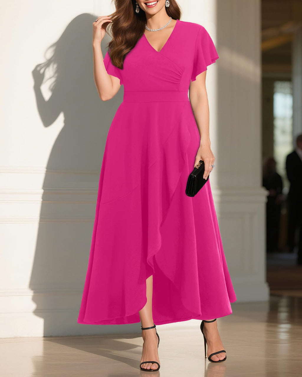 Pinup Fashion Women Plus Size Dresses Wedding Guest - Formal Cocktail Wrap High Low Long Dress