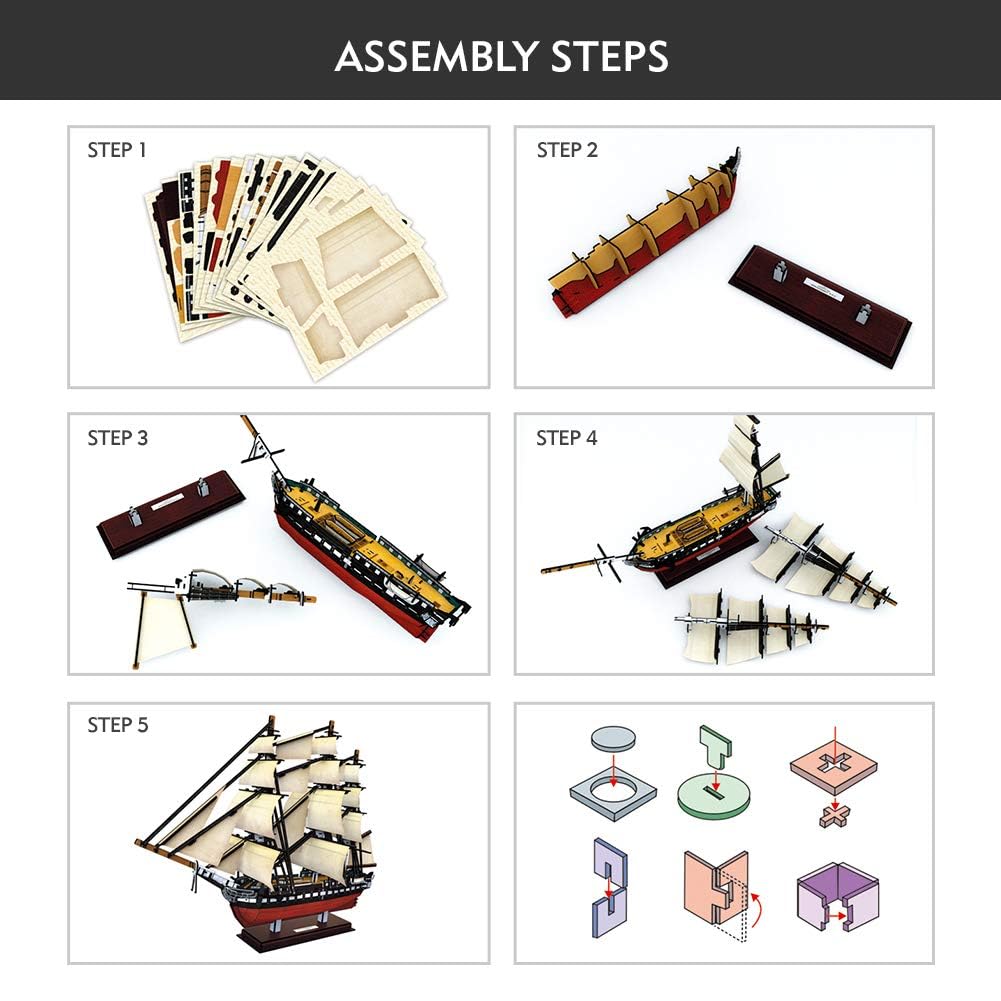 CubicFun 3D Ship Puzzles for USS Constitution Sailing Boat Models for Adults and Teens Toys, 193 Pieces