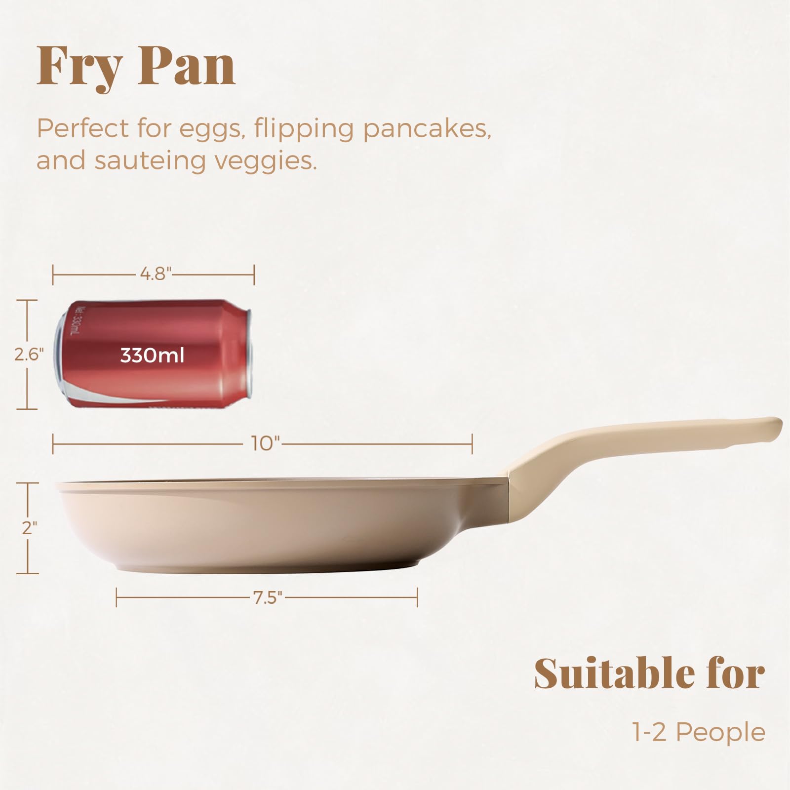 PRICUSIS Nonstick Frying Pan, 8/10/12 Inch Skillet with Stay Cool Handle, Fully Coated, Induction Compatible, 100% Dishwasher Safe, PFOA Free（10 Inch, Black Sesame）