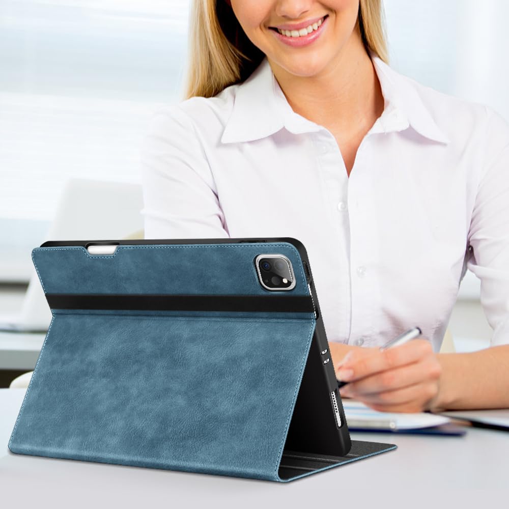 H HOLIMET Case for iPad Pro 12.9 2022 6th/5th/4th/3rd Generation with Pencil Holder Pocket Folio Stand Cover Soft TPU Back Shockproof, Auto Sleep/Wake,Vegan Leather