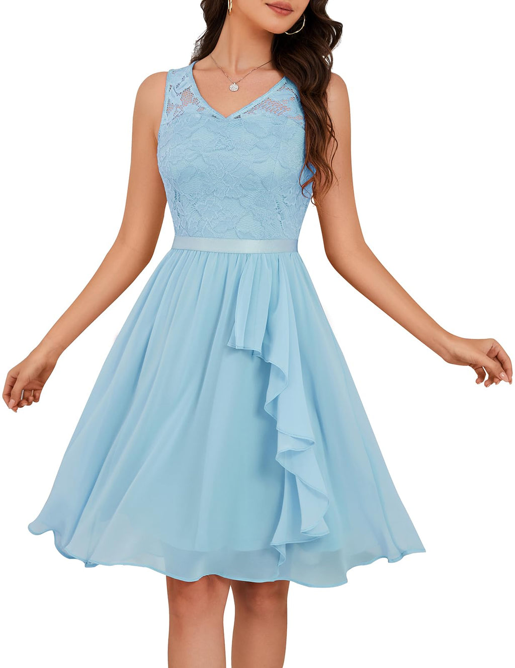 Meetjen Women's Cocktail Party Dresses 2026 Handkerchief Hem Lace Formal Wedding Guest Bridesmaid Fancy Prom Dress