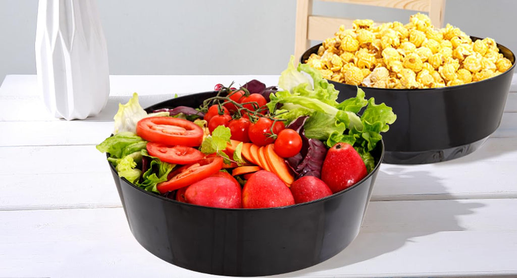 Hioasis 8 Pack Plastic Serving Bowls 128oz Black Plastic Bowls Heavy Duty Disposable Serving Bowls for Party Snack & Salad & Candy & Bar Buffet & Wedding