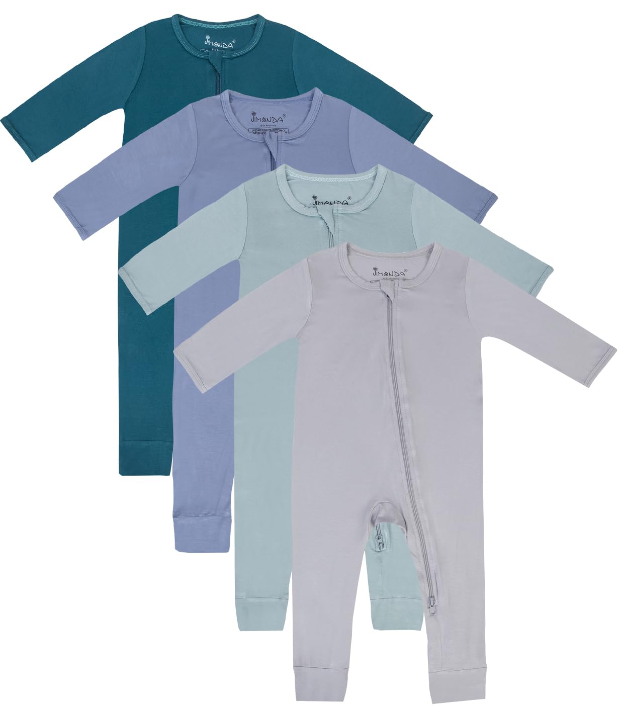 Jimonda Baby Footless Pajamas,Two Zip Closure Long Sleeve Romper,Infant Clothes Pjs 4 Pcs