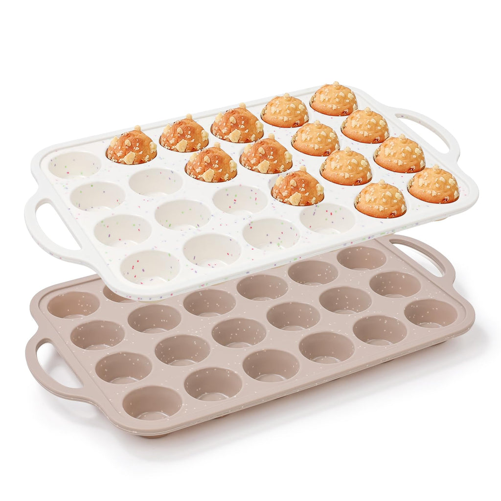 Vinino Silicone Muffin Pans for Baking with Metal Reinforced Frame, 12 Cups Regular Size Nonstick Brown Silicone Cupcake Pan, BPA Free Oven Dishwasher Safe Baking Mold for Muffins Cupcakes