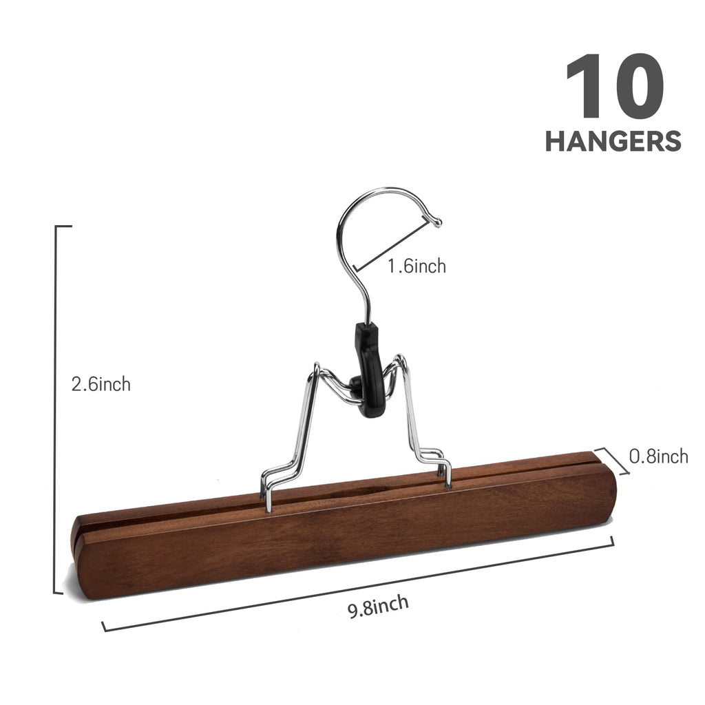 Nature Smile Wooden Pants Skirt Hangers, Smooth Finish Solid Wood Non Slip Jeans Slack Clamp Hangers Hair Extension Hangers (10 Pack Cherry)…