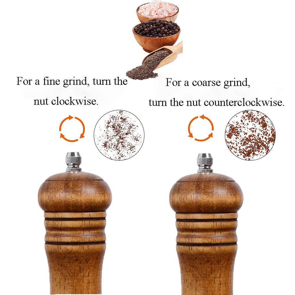 Haomacro Wood Salt and Pepper Grinder Mills Set, Classic Manual Pepper Grinder Salt Grinder Refillable Pepper Mill Sets with Acrylic Visible Window Adjustable Ceramic Grinding Rotor 6.5inch 2 Pack
