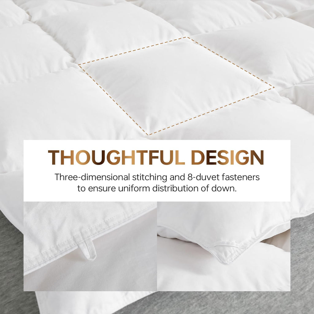 C&W Twin/Twin XL Down Comforter All Season, 750 Fill Power, Duvet Insert, 30oz Fill Weight, 100% Cotton Shell, Noiseless, Breathable, Lightweight, Machine Washable, Baffle Box, White (68"x90")