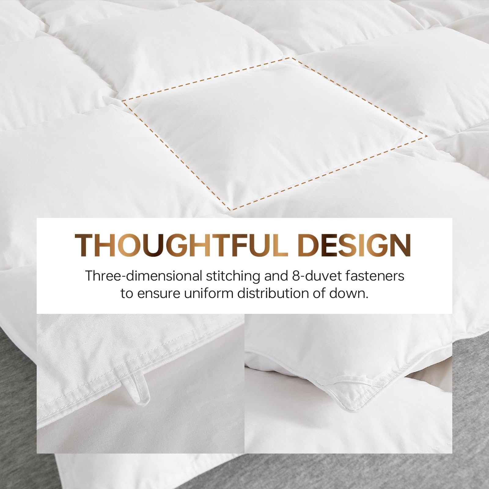 C&W Twin/Twin XL Down Comforter All Season, 750 Fill Power, Duvet Insert, 30oz Fill Weight, 100% Cotton Shell, Noiseless, Breathable, Lightweight, Machine Washable, Baffle Box, White (68"x90")