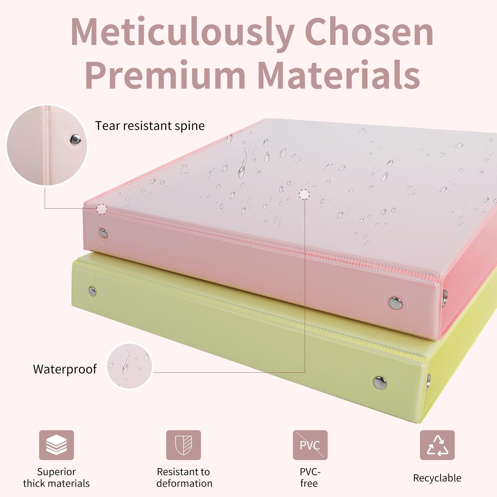 0.5 inch 3-Ring Binder, 1/2 inch Round Ring Binder with 2 Inside Pockets, Clear View Cover Binders Holds 8.5'' x 11''Paper，PVC Free, Pastel Color Binders for Office/Home/School Supply, 6 Pack