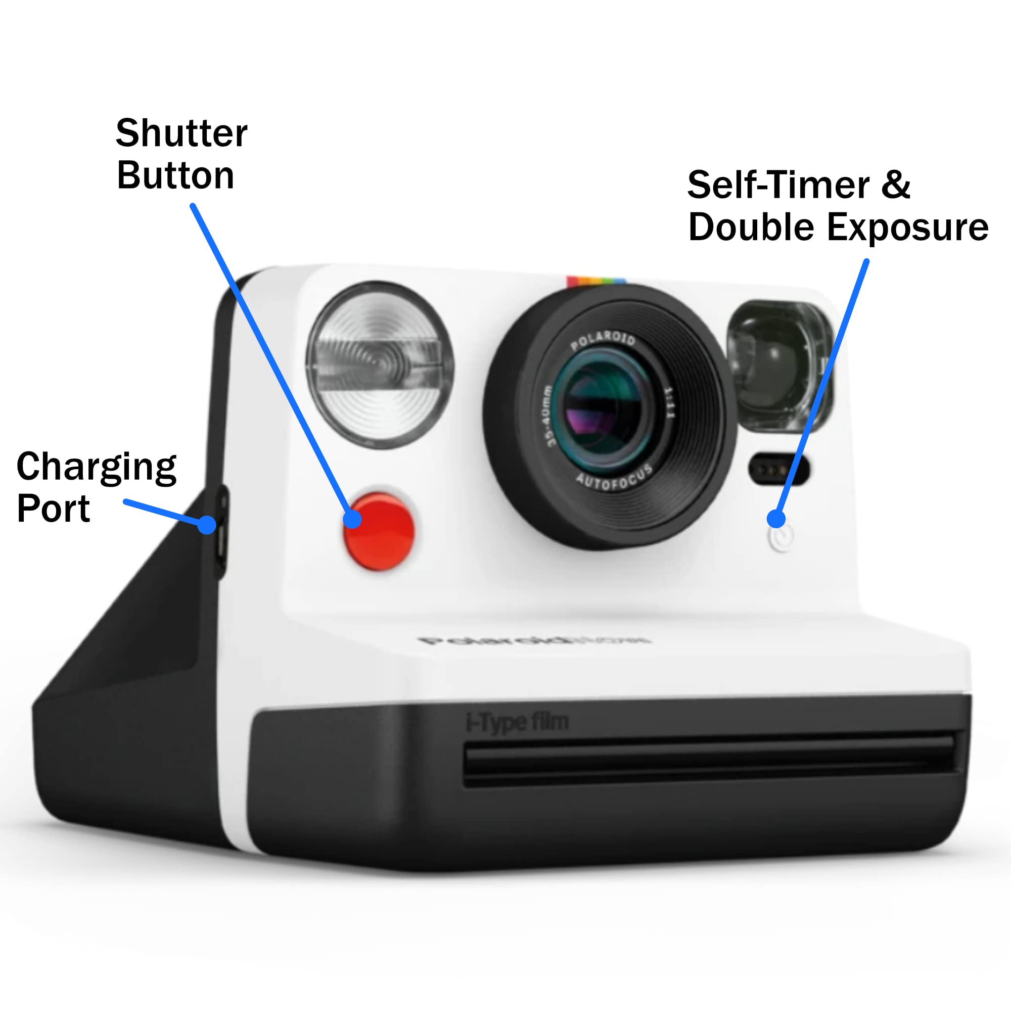 Polaroid Gen 2 Now I-Type Instant Film Camera - Black & White Bundle with a Color i-Type Film Pack (8 Instant Photos) and a Cleaning Cloth