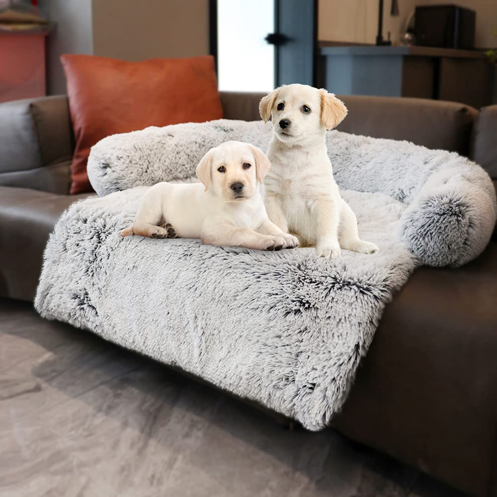 Luxurious Calming Dogs/Cats Bed Mats, Dog Pad Washable Removable Couch Cover, Plush Long Fur Mat for Pets, Waterproof Lining, Perfect for Small, Medium and Large Dogs and Cats (Beige, 31"x23")