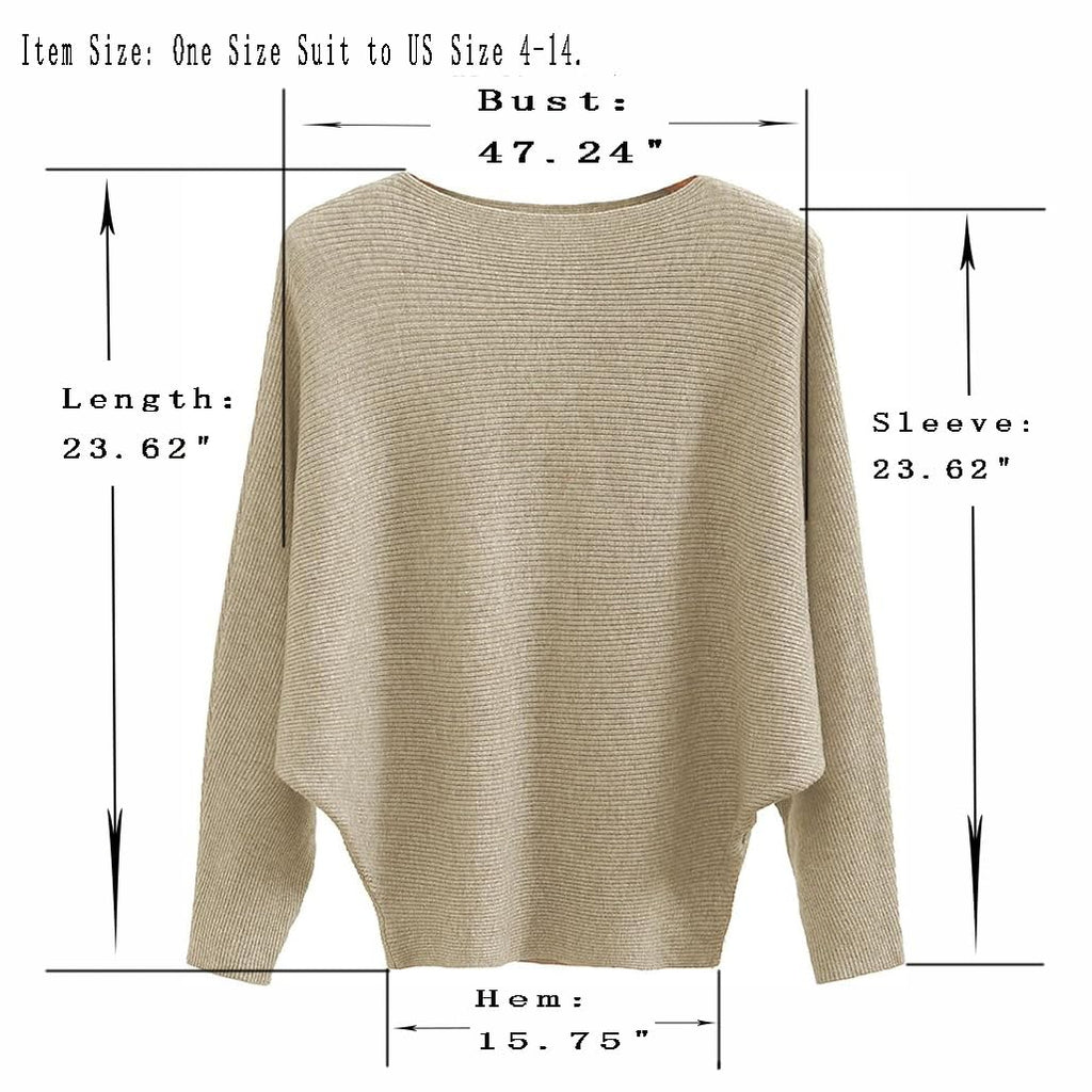 GABERLY Boat Neck Batwing Sleeves Dolman Knitted Sweaters and Pullovers Tops for Women