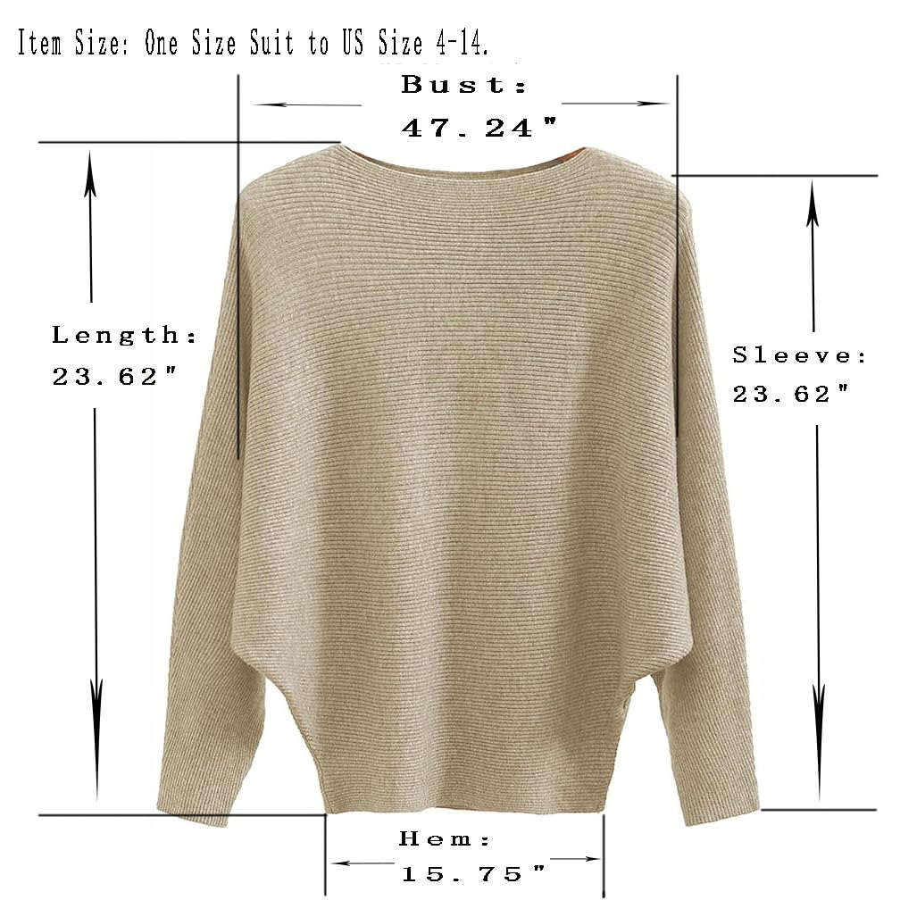 GABERLY Boat Neck Batwing Sleeves Dolman Knitted Sweaters and Pullovers Tops for Women