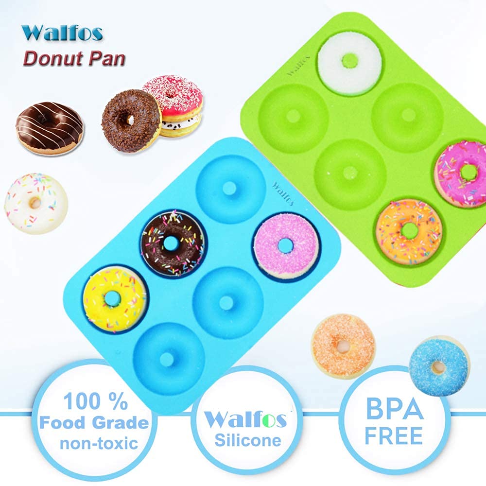 Walfos Donut Pan for Baking - Non-Stick Silicone Doughnut Pan Set, Silicone Donut Mold Heat Resistant, Make Perfect Donut Cake Biscuit Bagels, BPA FREE and Dishwasher Safe, Set of 3