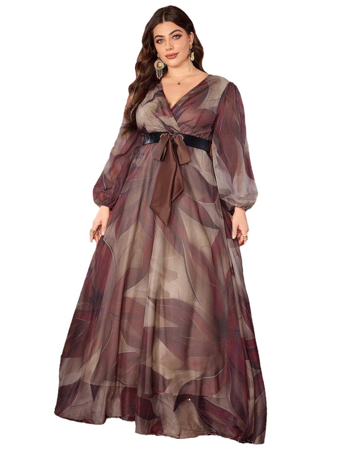 Spring Summer 2024 Plus Size Womens Dresses V Neck Casual Elegant Long Sleeve Floral Print Maxi Dress