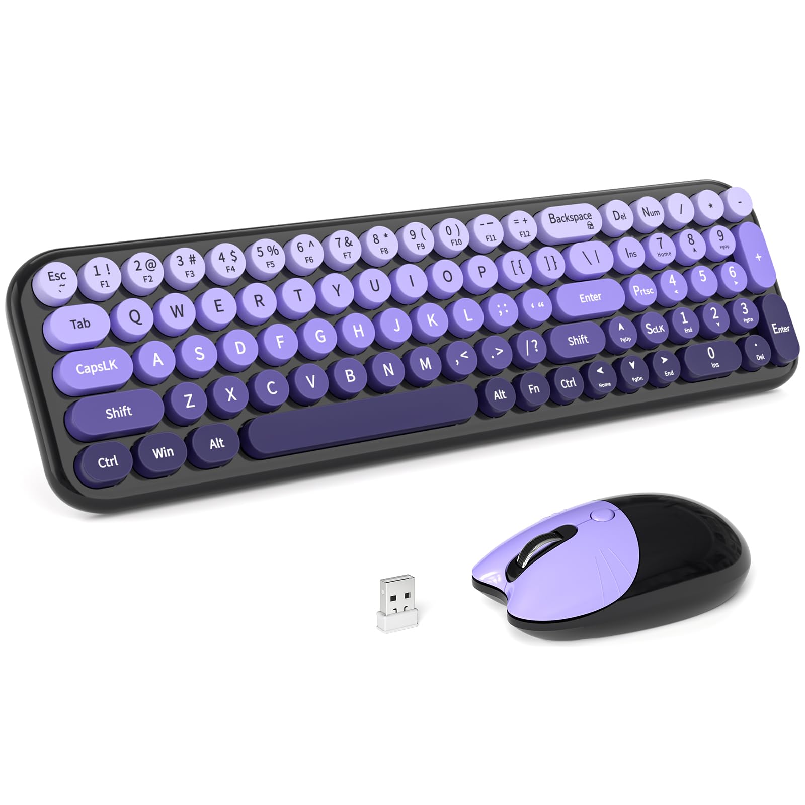MOFII Wireless Keyboard and Mouse Combo, Compact Typewriter Retro Round Computer Keyboard and Mouse Set, Plug and Play, for Windows, Computer, Desktop, PC, Notebook - Black Green Gradient