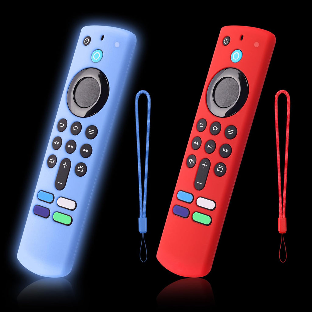 2-Pack Glowing Remote Cover, Silicone Protective Case with Lanyard, Glow Blue and Glow Purple, Compatible with Smart TV Remote Controller