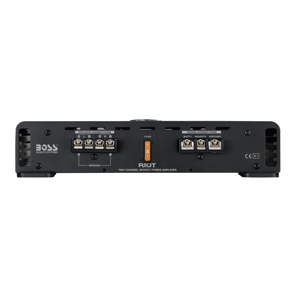 BOSS Audio Systems R1004 Riot Series 4 Channel Class A/B Car Amplifier - 400 High Output, IC (Integrated Circuit), Hook Up to Subwoofer for Bass