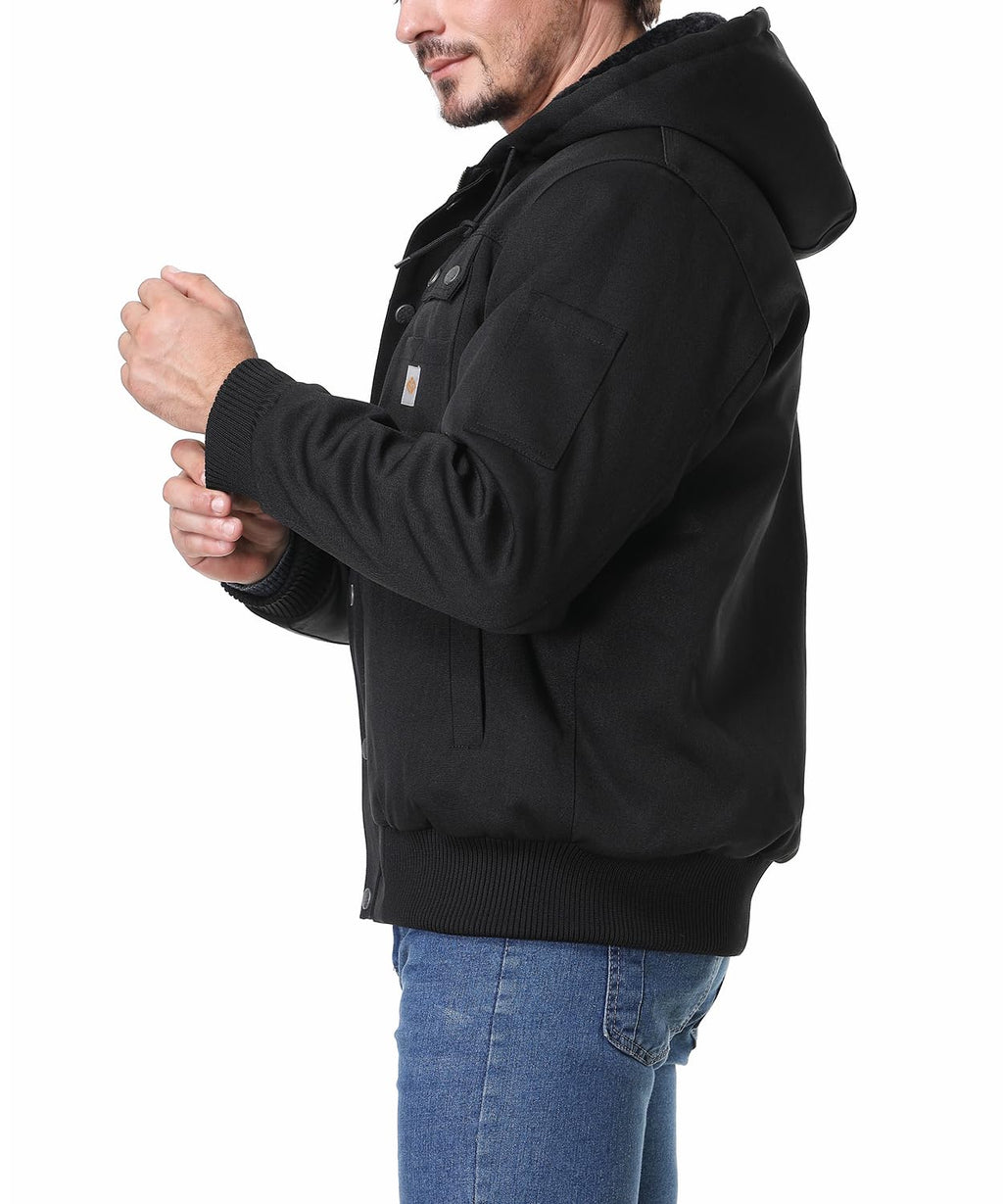TUAOVA Men's Fit Relaxed Work Coat Fleece Lined Waterproof Workwear Winter Hooded Jacket with Multiple Pockets