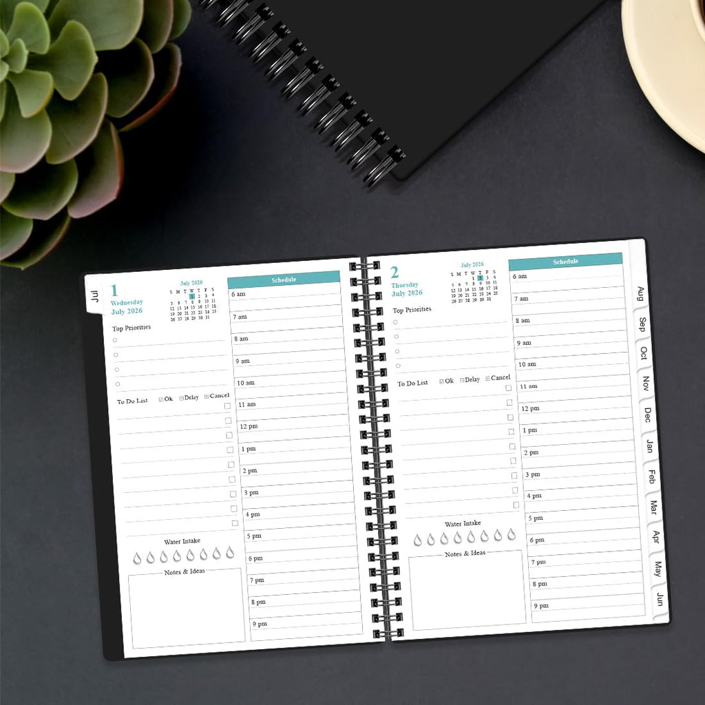 2026-2027 Daily & Monthly Planner - One Page Per Day, Daily Planner from July 2026 to June 2027, Planner 2026-2027 with 12 Monthly Tabs, 6.4" x 8.5", Black