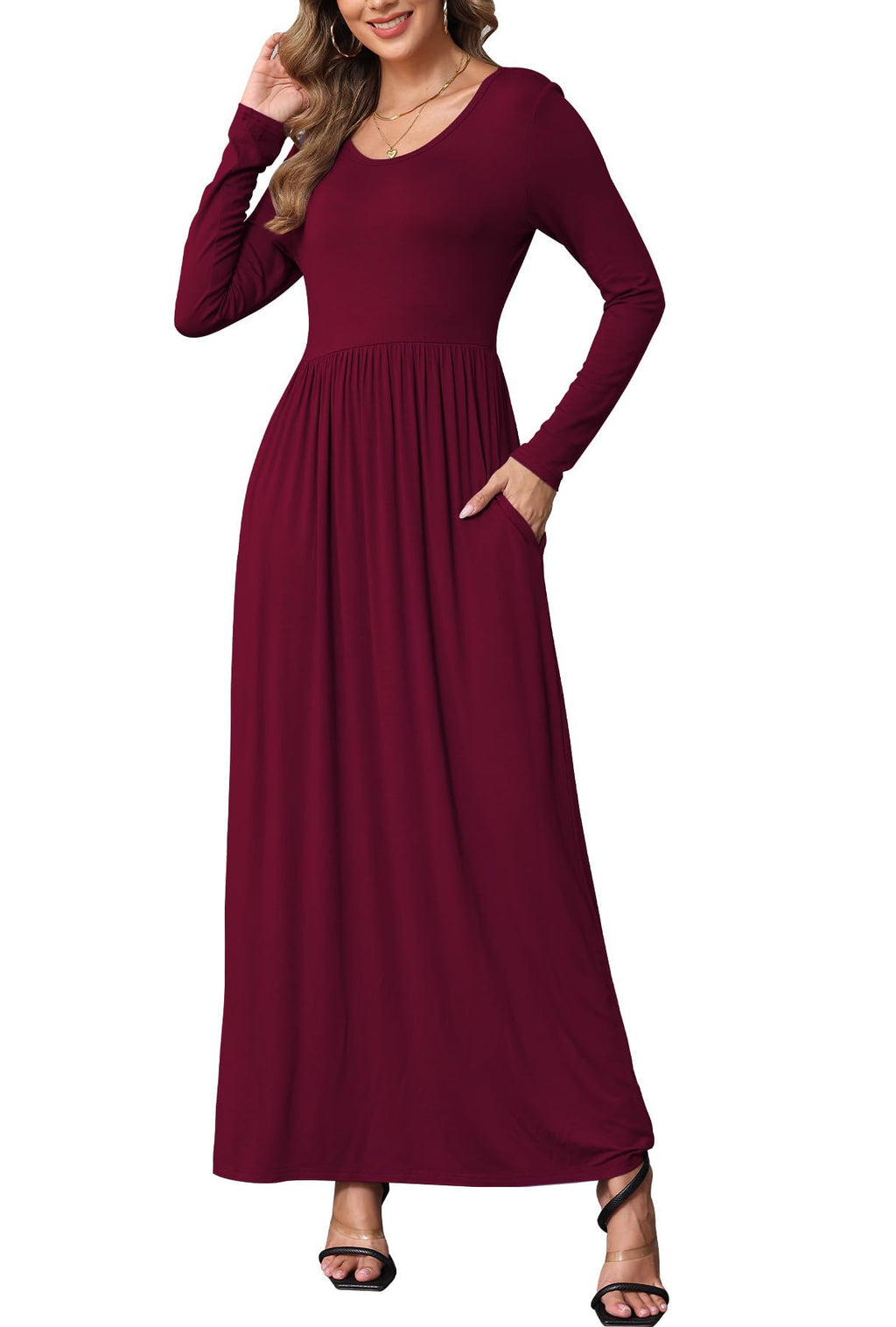 EUOVMY Women's Long Sleeve Loose Maxi Dresses Casual Long Dresses with Pockets