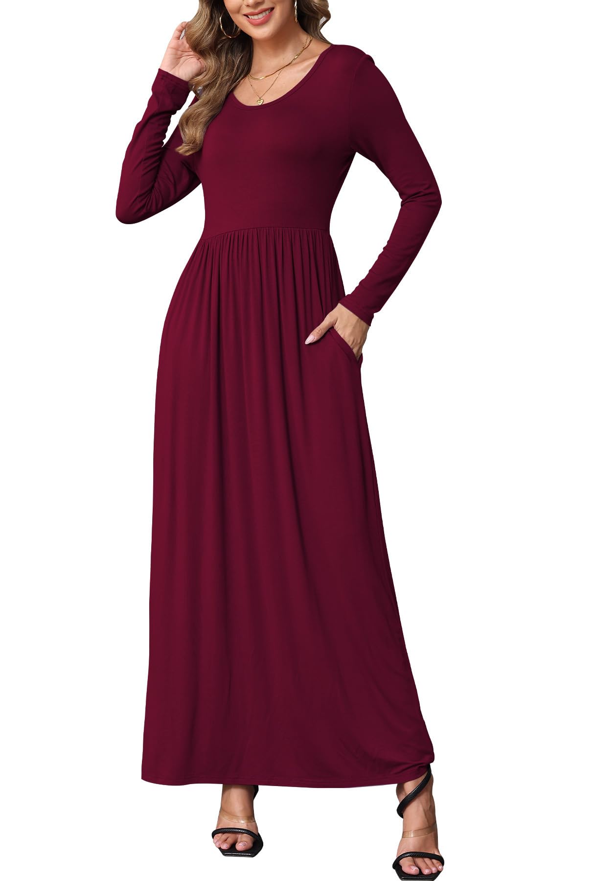 EUOVMY Women's Long Sleeve Loose Maxi Dresses Casual Long Dresses with Pockets