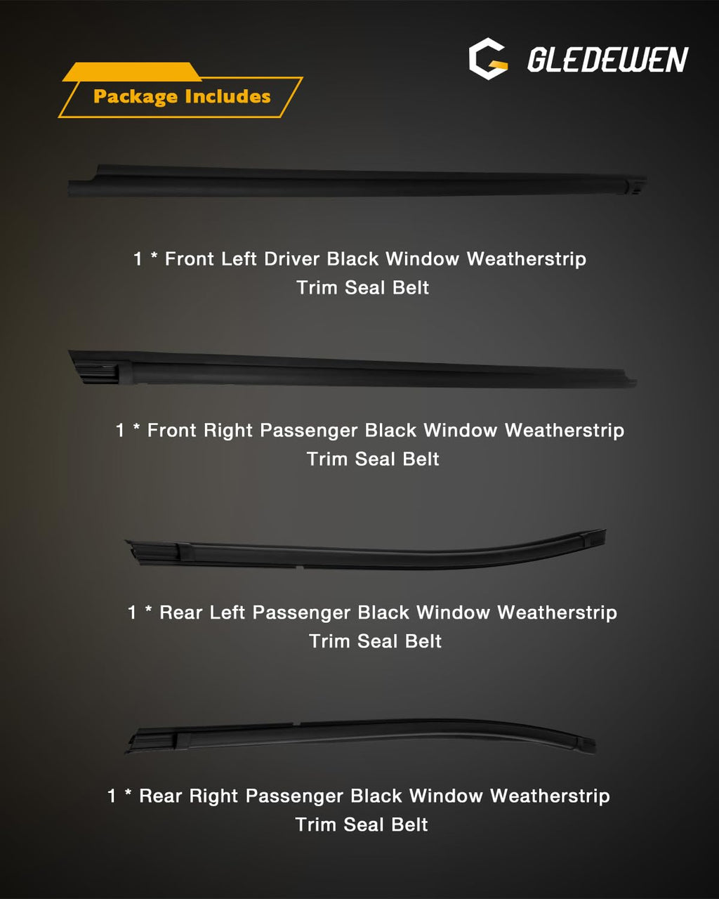 Window Trim Seal, Compatible with 1996-2002 Toyota 4Runner 4-Door, Window Molding Weather Stripping Belt Set, 68161-35010, 68162-35010, 68163-35010, 68164-35010, Door Weatherstrip Rubber Moulding 4PCS