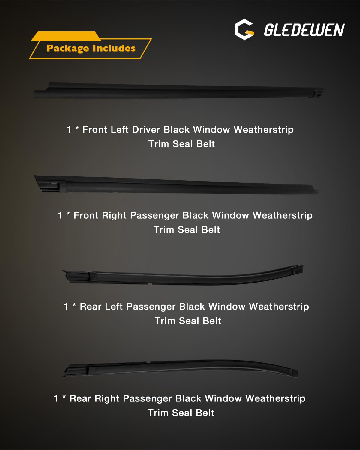 Window Trim Seal, Compatible with 1996-2002 Toyota 4Runner 4-Door, Window Molding Weather Stripping Belt Set, 68161-35010, 68162-35010, 68163-35010, 68164-35010, Door Weatherstrip Rubber Moulding 4PCS