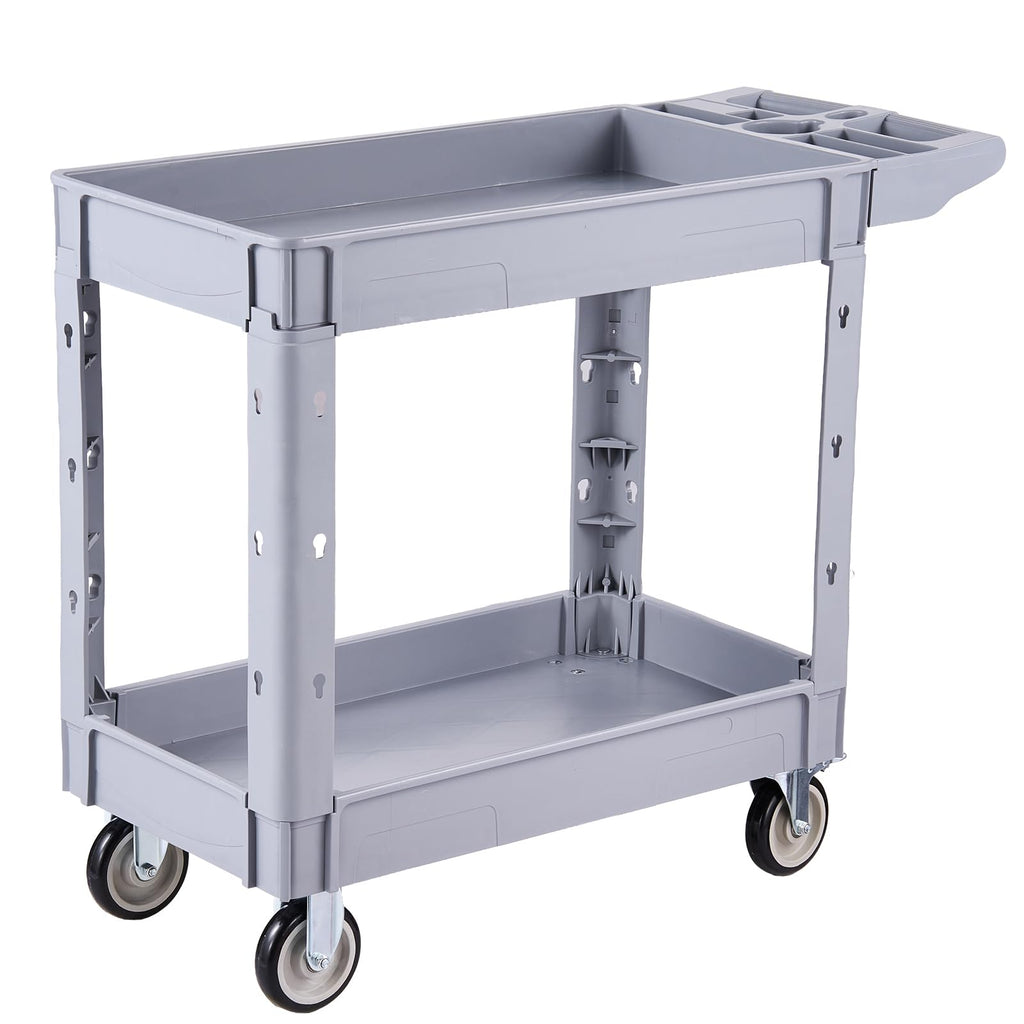 VEVOR Utility Service Cart, 2 Shelf 550LBS Heavy Duty Plastic Rolling Utility Cart, Medium Lipped Shelf, 360° Swivel Wheels, Ergonomic Storage Handle for Warehouse Garage, Black | Heavy Duty Rolling Cart with 360° Swivel Wheels, Medium Lipped Shelf, Ergon