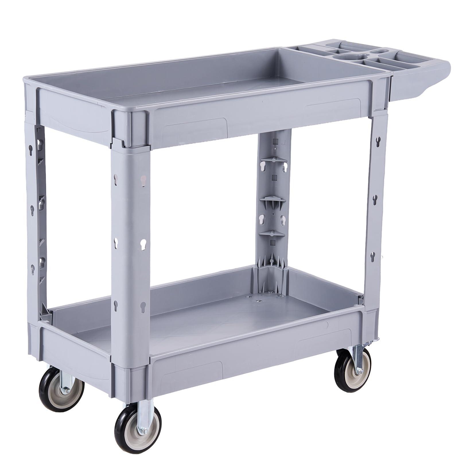 VEVOR Utility Service Cart, 2 Shelf 550LBS Heavy Duty Plastic Rolling Utility Cart, Medium Lipped Shelf, 360° Swivel Wheels, Ergonomic Storage Handle for Warehouse Garage, Black | Heavy Duty Rolling Cart with 360° Swivel Wheels, Medium Lipped Shelf, Ergon