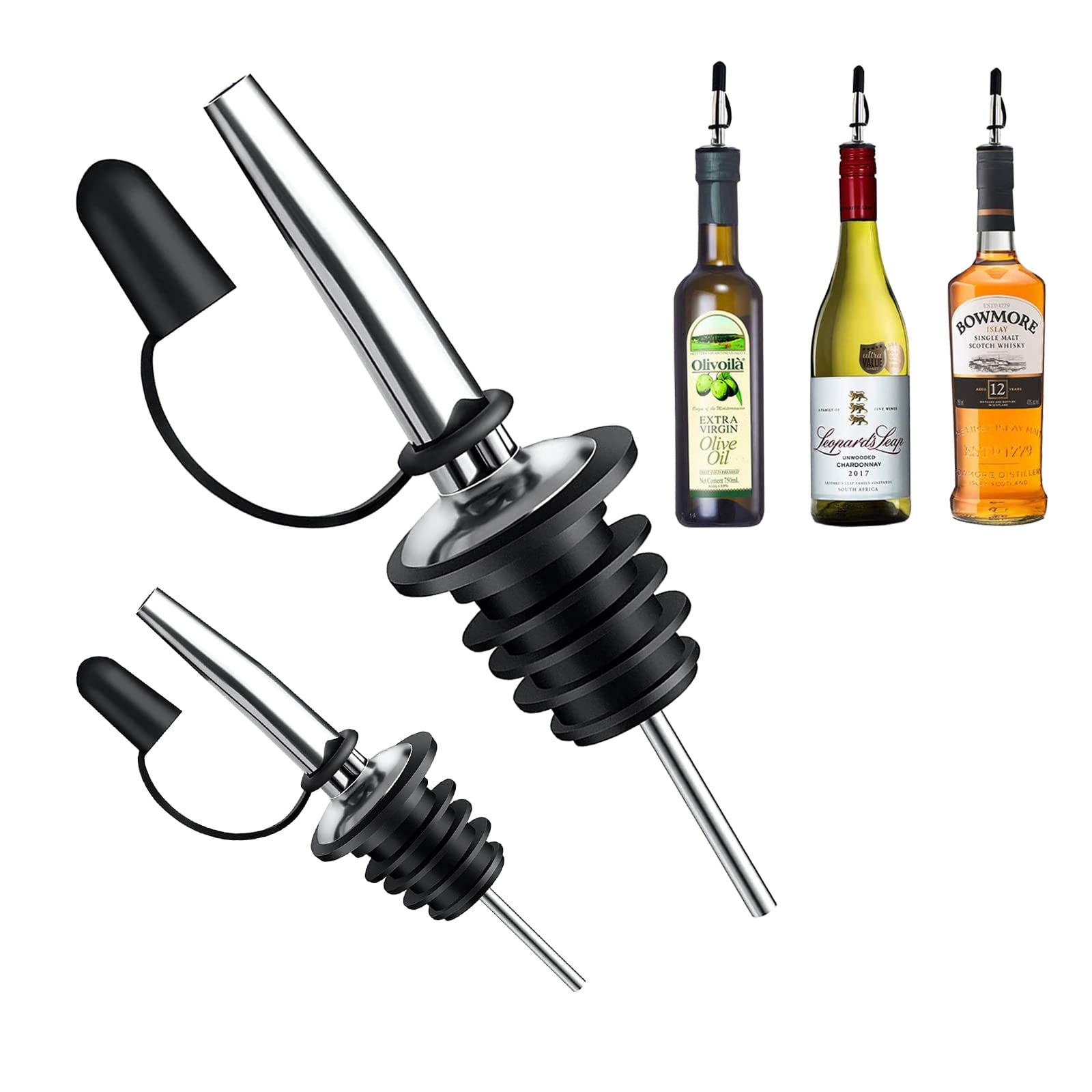 Pafusen 6 Pack Liquor Bottle Pourers, Liquor Pour Spout for Liquor Bottles, Stainless Steel Olive oil Dispenser Spout, Alcohol Pourer Spouts Dust Caps Covers Fixed, Gold